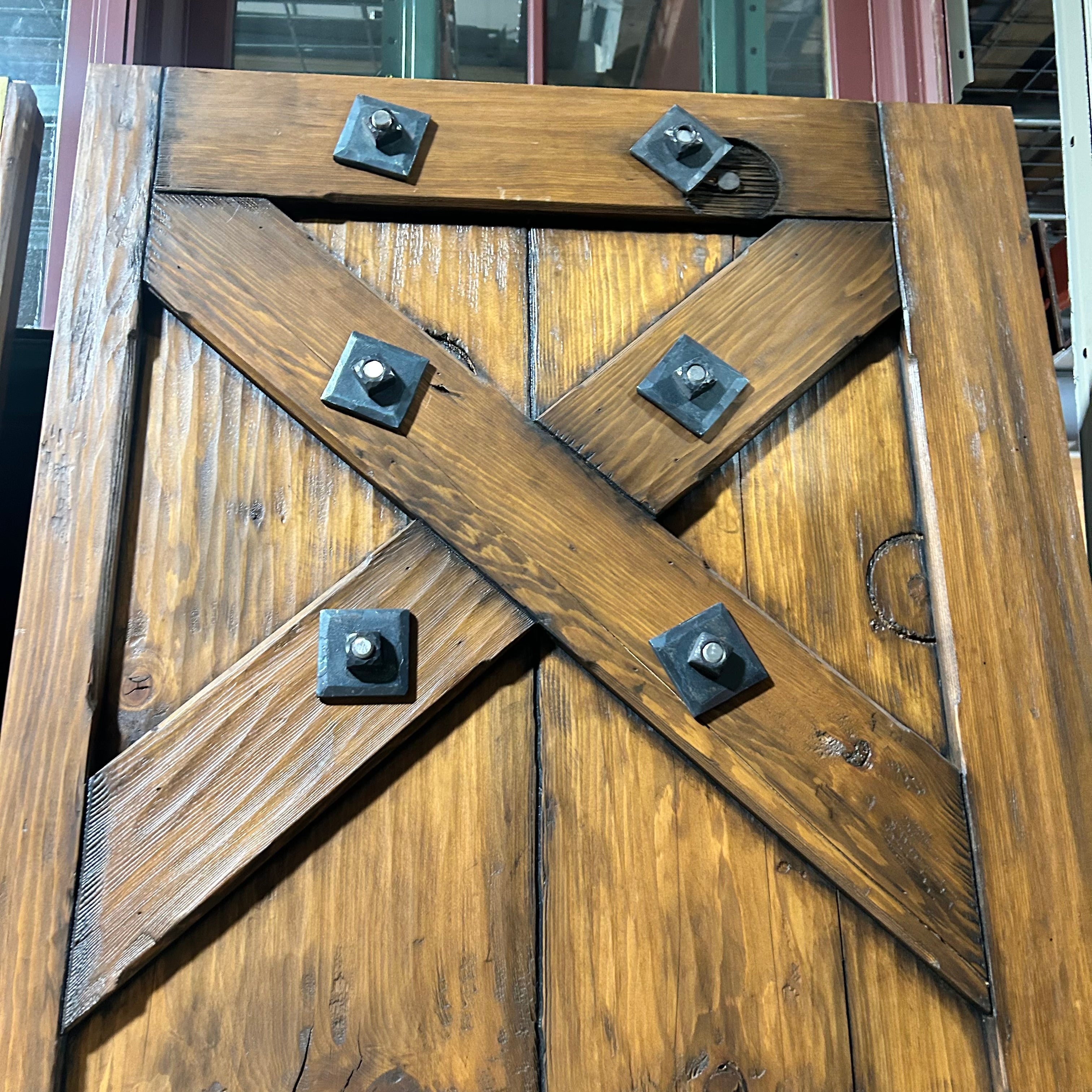 25.5"x 86.5"x 2" PAIR of Rustic Pine Closet Doors with Iron Hardware Accents