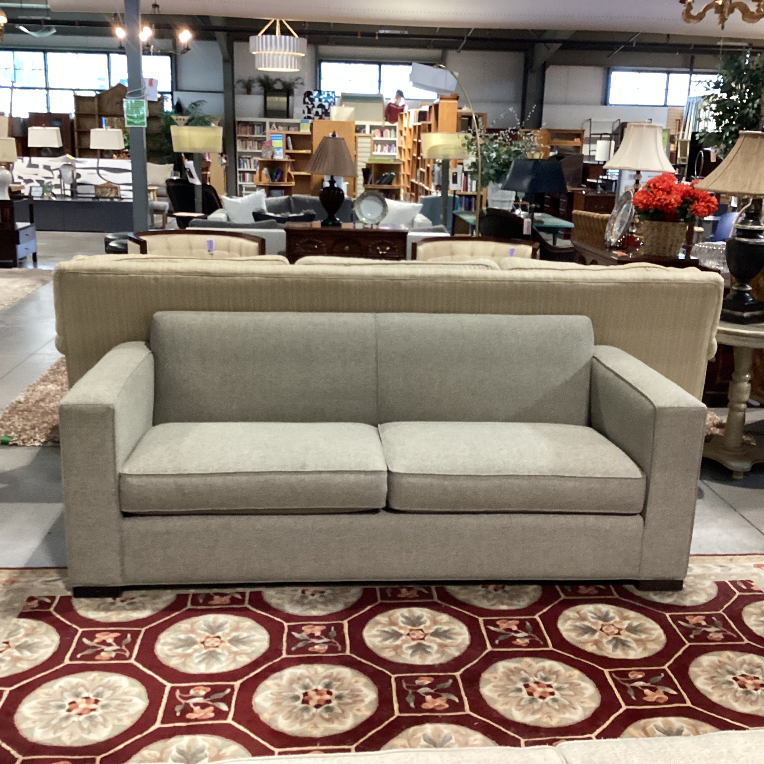 McCreary Modern Room & Board Heathered Beige Grey Woven Modern Track Arm Sofa 82"x 36"x 32"