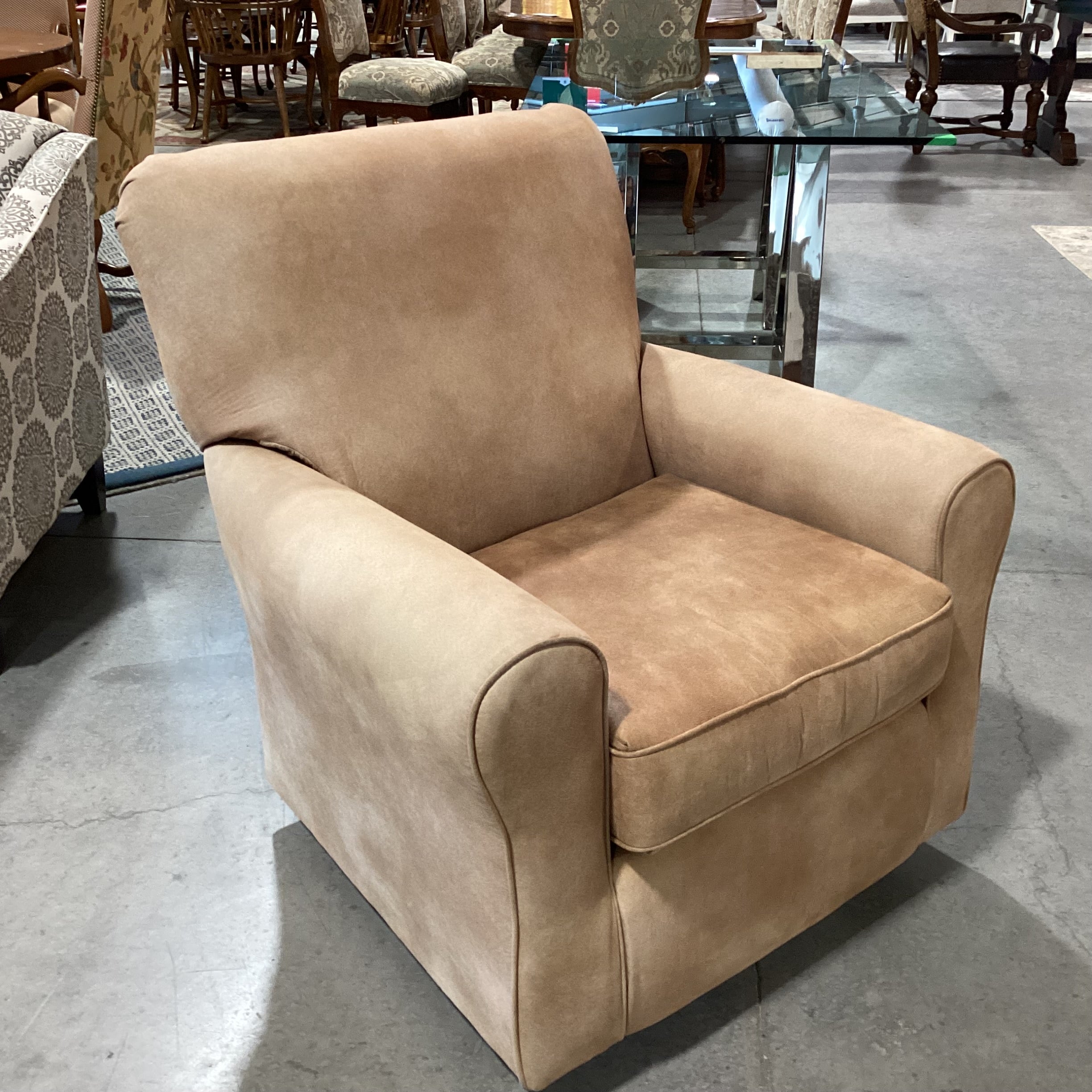 Best Chairs Tan Micro Suede Swivel Rock Chair 35"x 33"x 38"