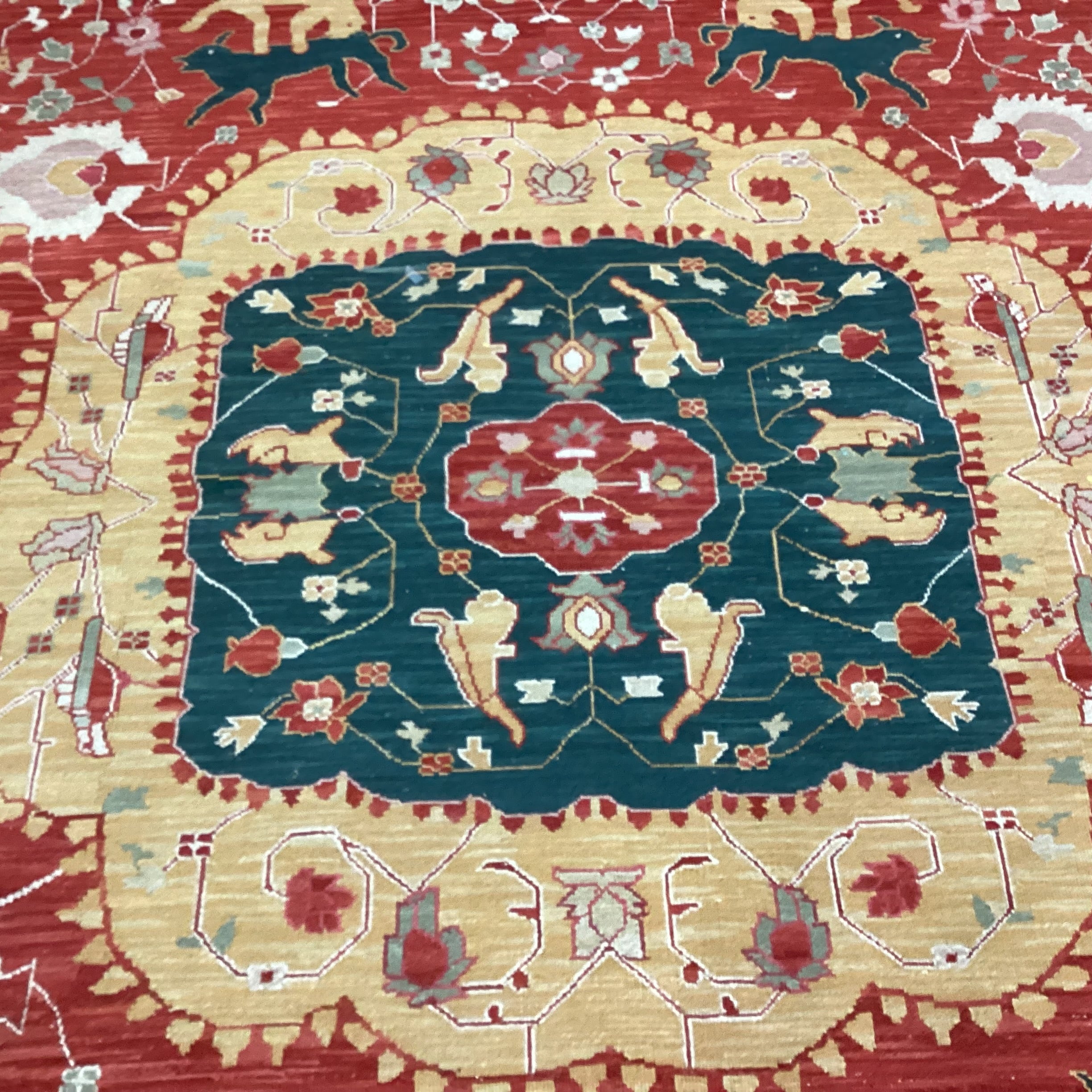 Nourmak Wool Red Gold Green Floral Fauna with Soumak Weaving Rug 9'10"x 14'3"