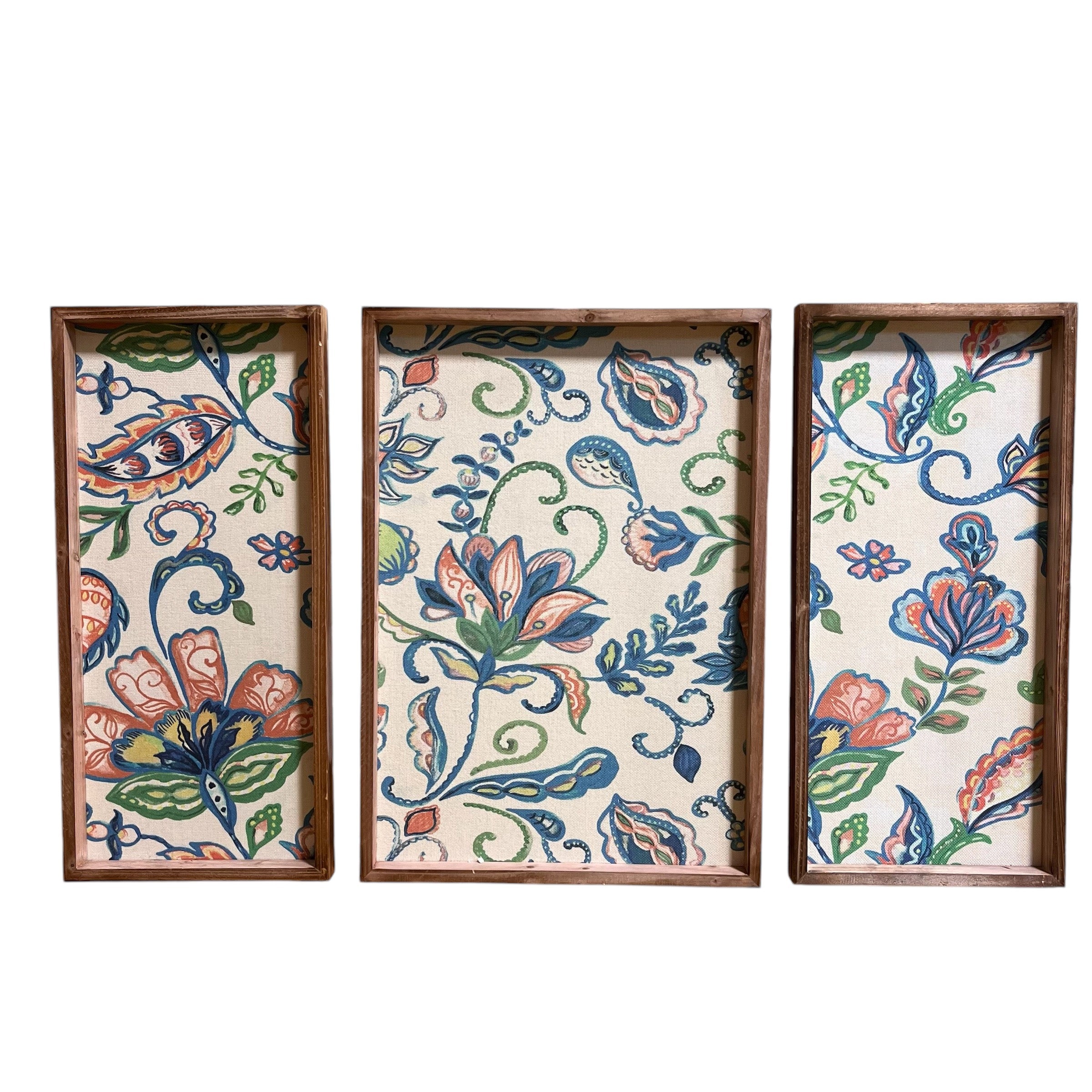 Set of 3 Floral Motif Prints on Framed Fabric Wall Decor; 40"x 23.75"