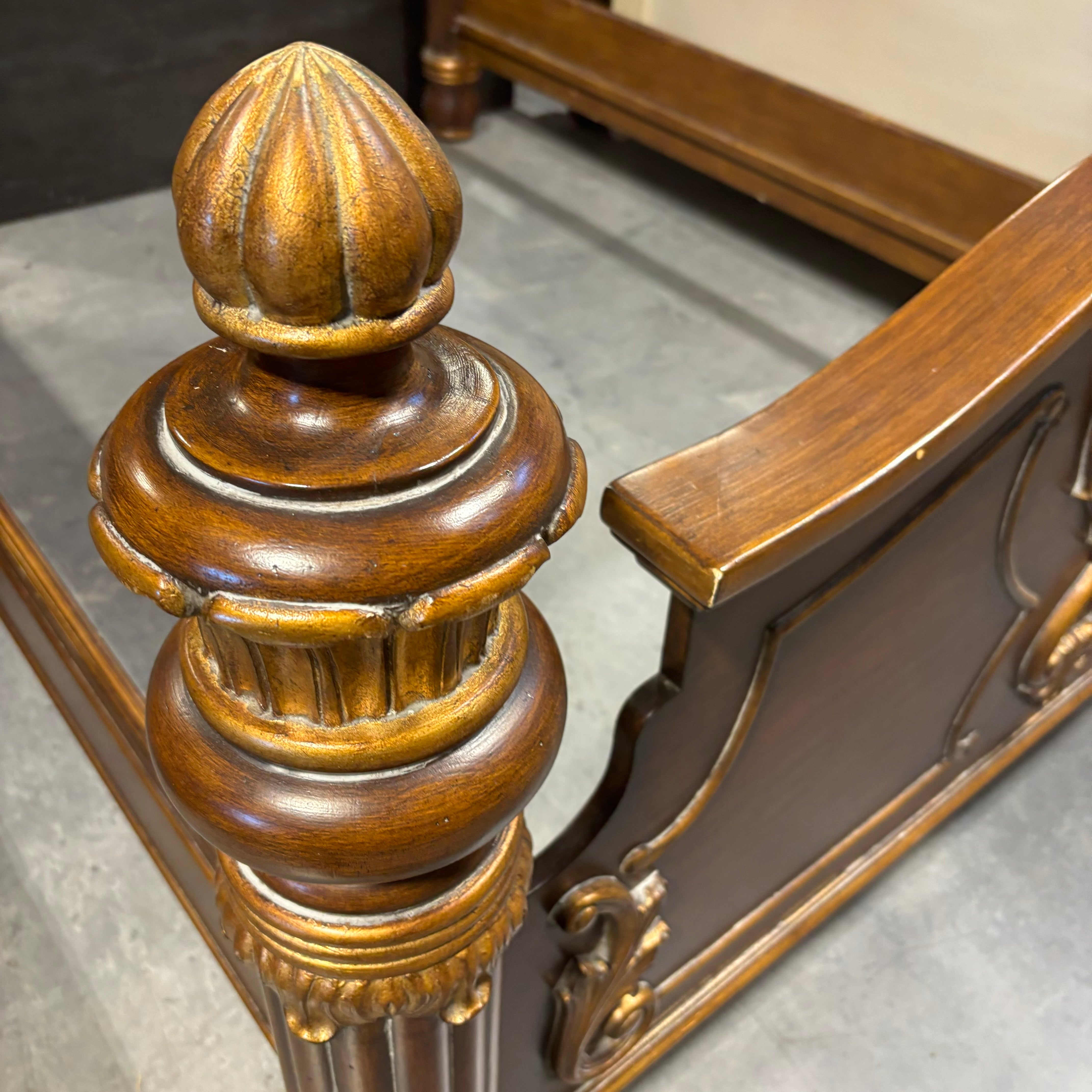QUEEN Ornate Carved Solid Wood with Gold & Dark Brown Finish & Claw Feet Poster Bed 71"x 96"x 88"
