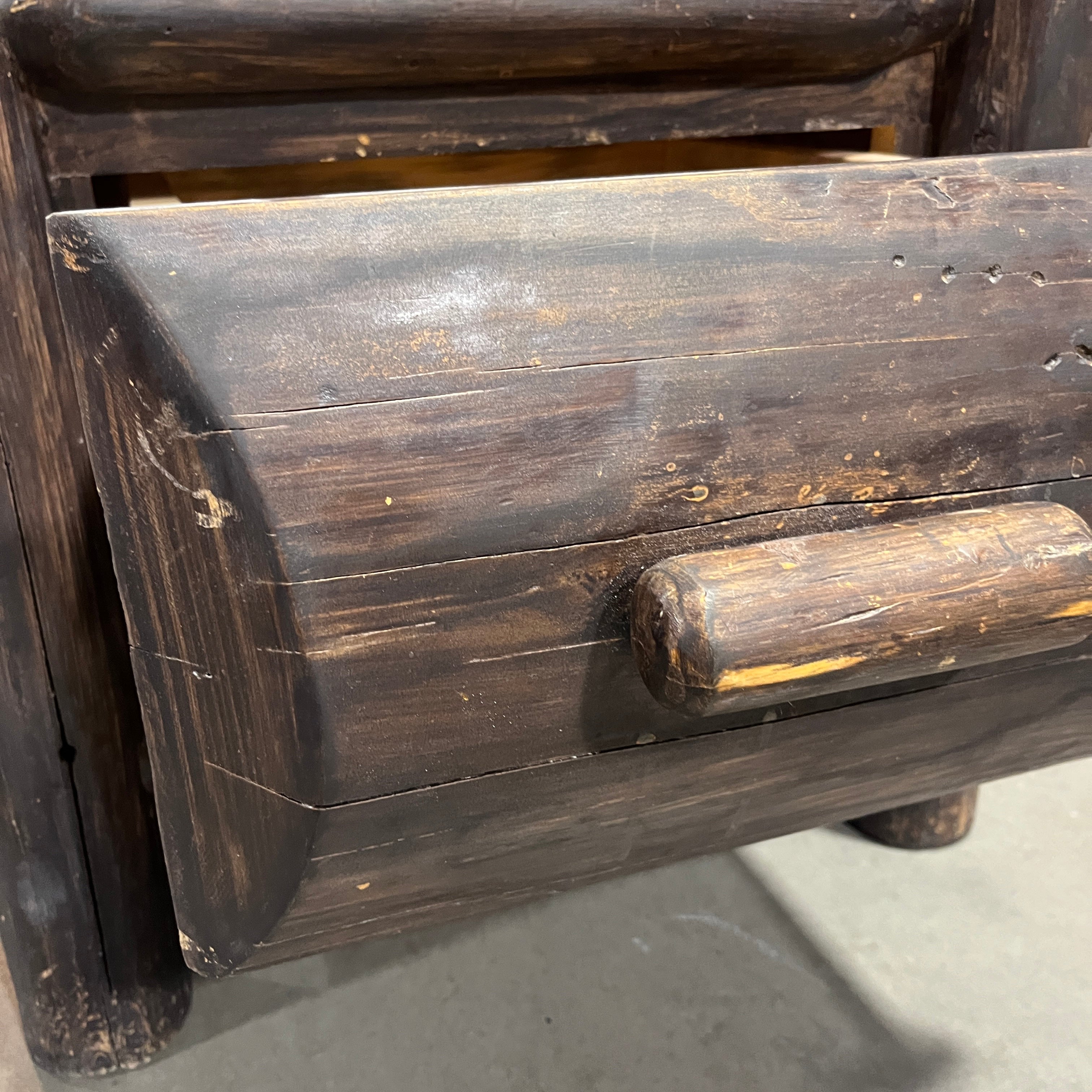 Rustic Distressed Dark Stain Cedar Log 1 Drawer End Table 24"x 22"x 30"