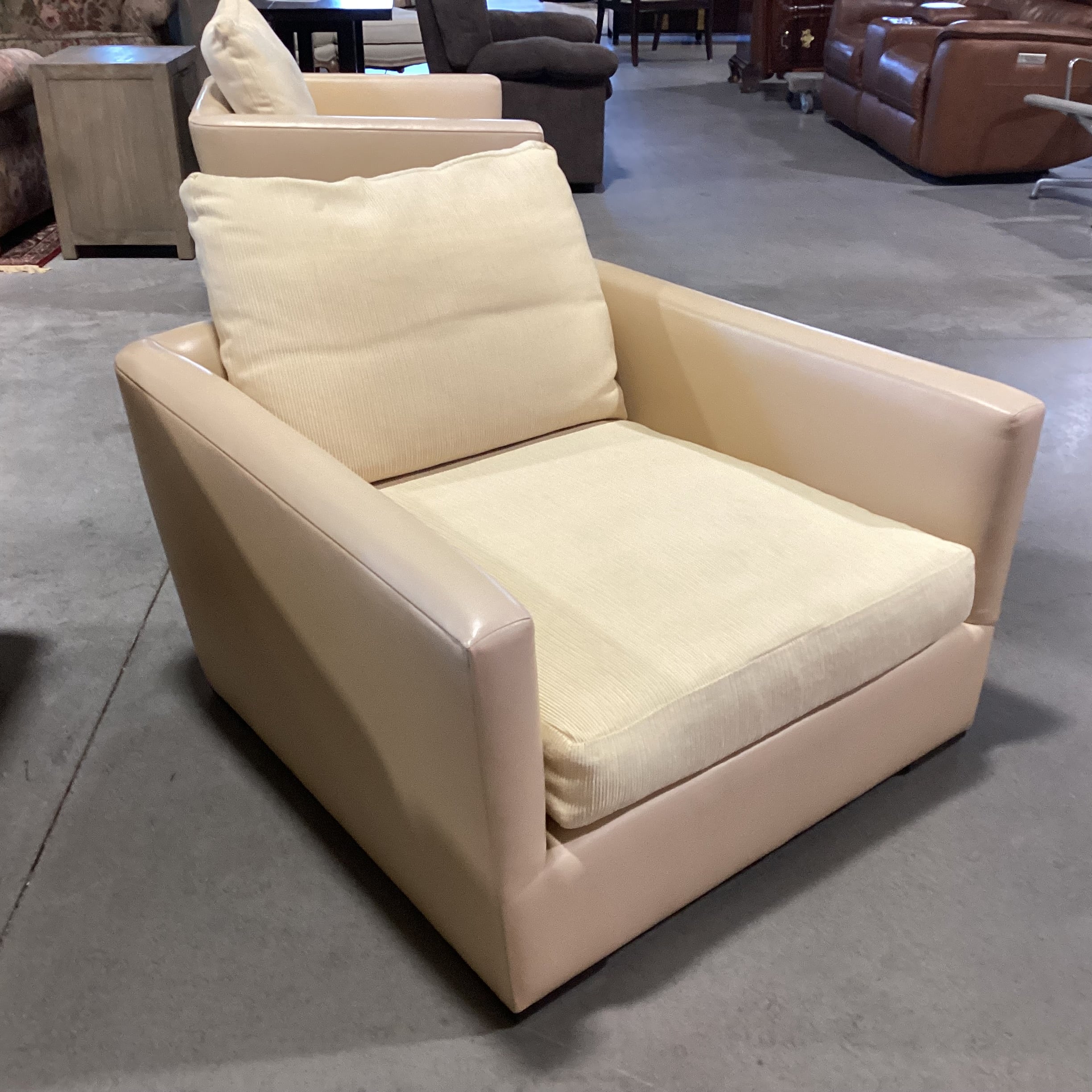 Gina B Custom Blonde Leather & Ribbed Upholstery Down Mix Chair 42"x 42"x 26"