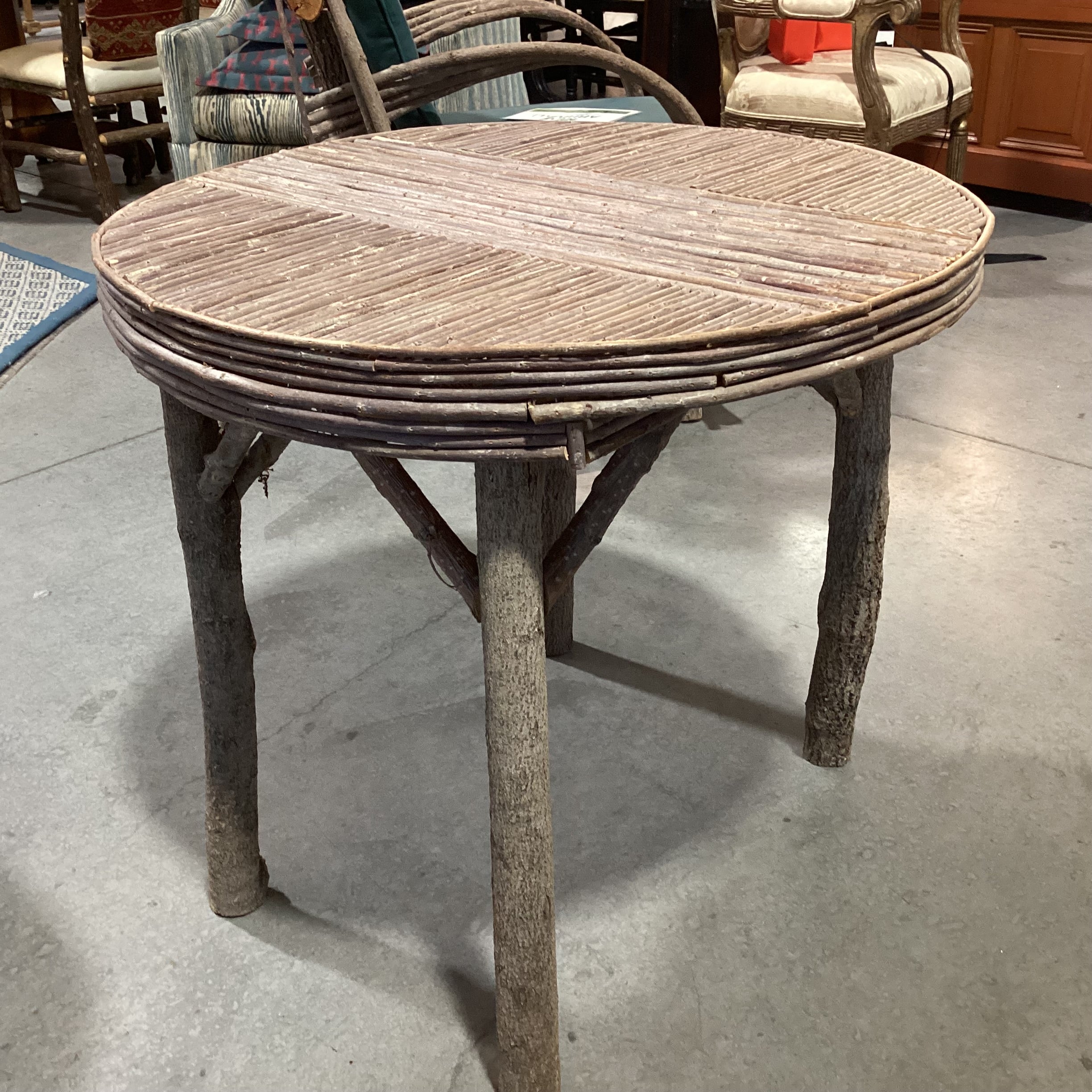 Round Log & Branch Rustic Accent Table