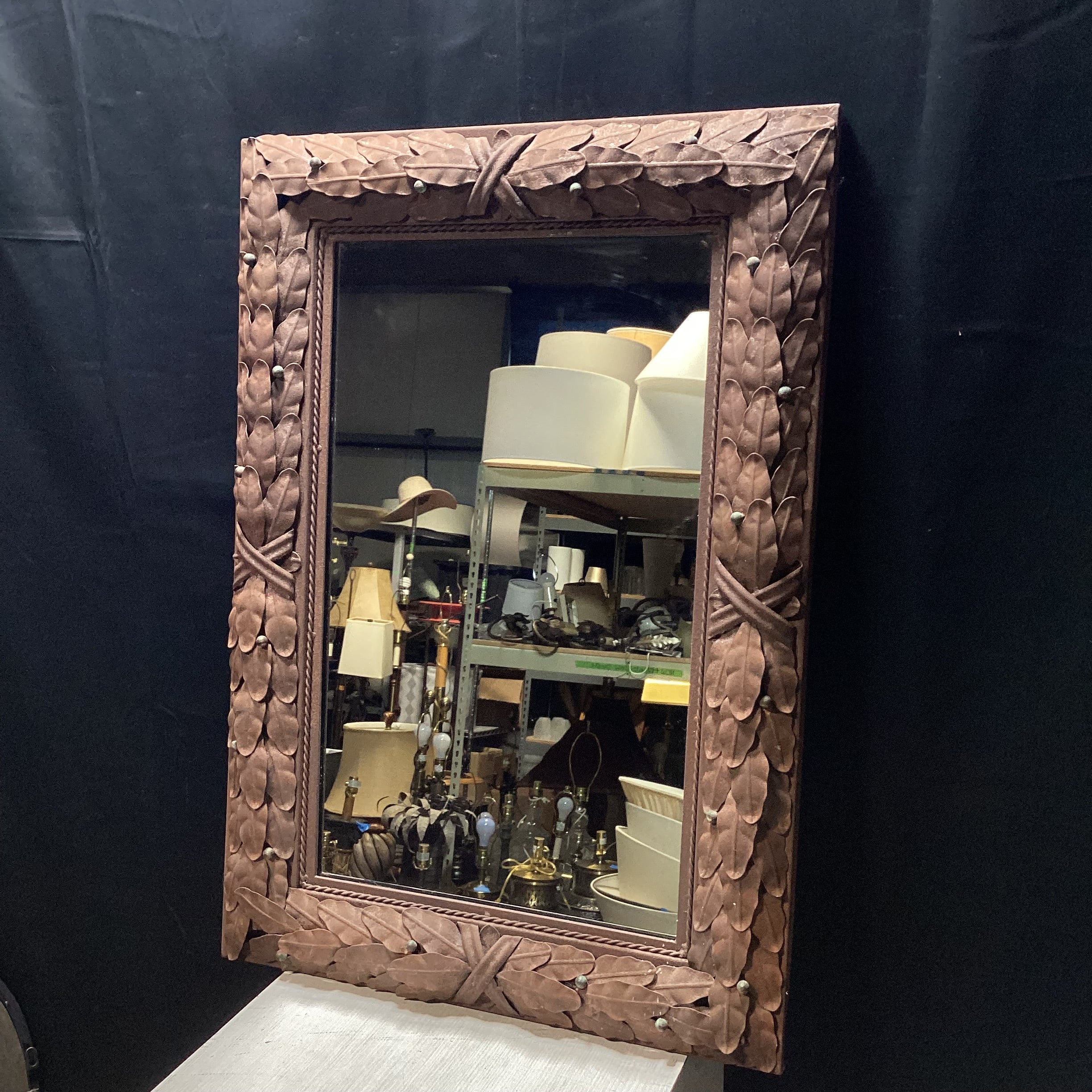 Wrought Iron Tied Foliage With Berries Wall Mirror 28" x 39"
