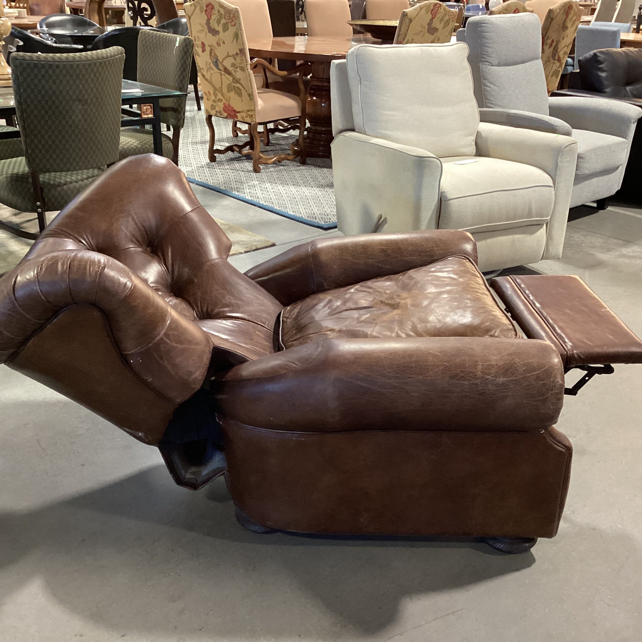 Restoration Hardware Distressed Leather Tufted Recliner Chair 42"x 42" to 64"x 38"