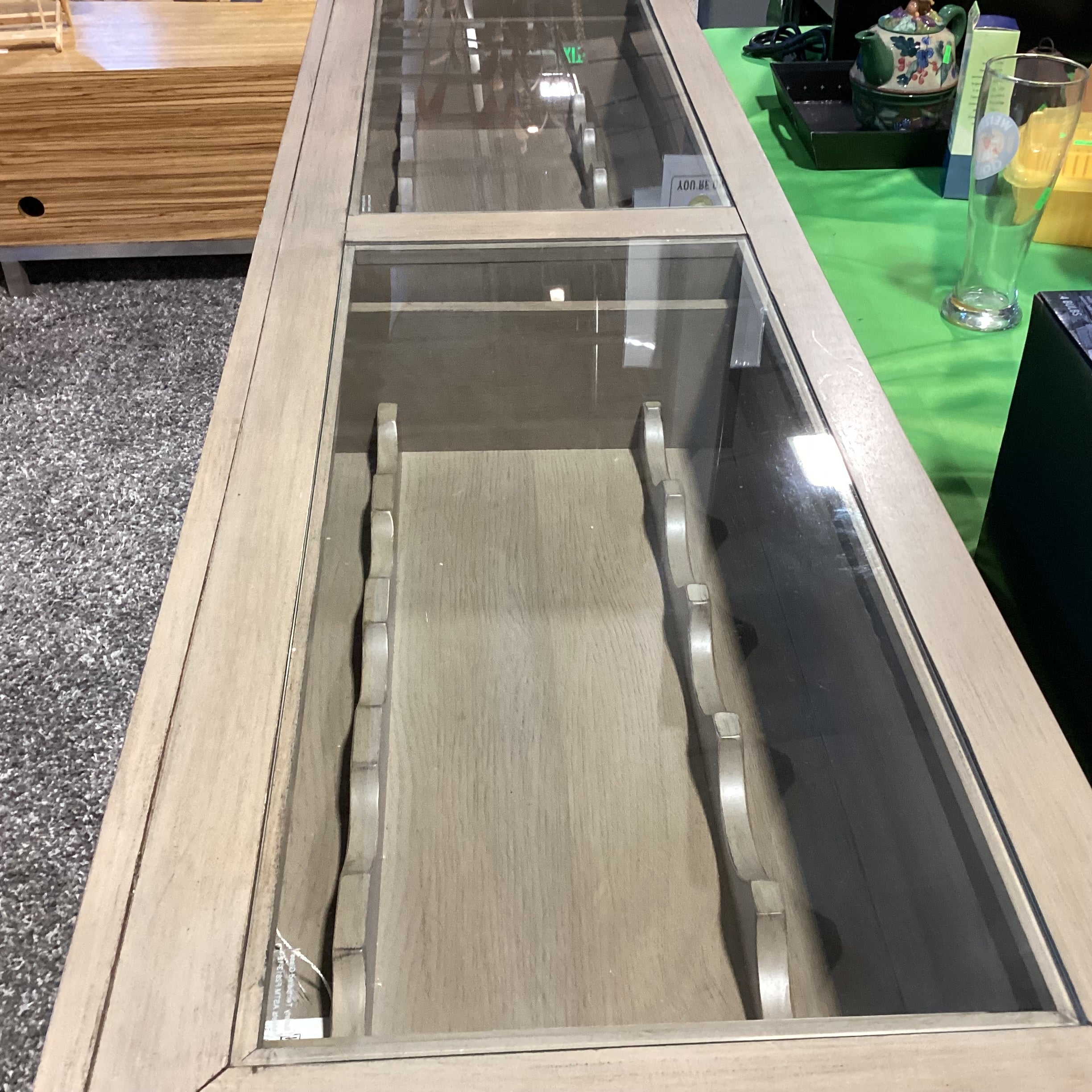 Klaussner Olive Grey Tone Finish Sliding Doors & 2 Wine Drawers with Glass Top Server Sideboard 65"x 18"x 36"
