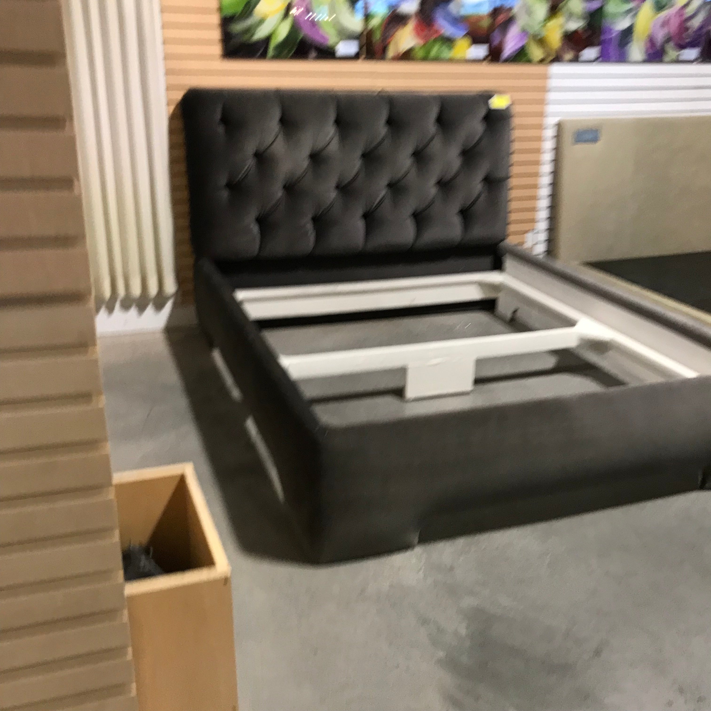 Custom Cali King Grey Tufted Mohair Bed Set 80"x 96.5"x 53.5"