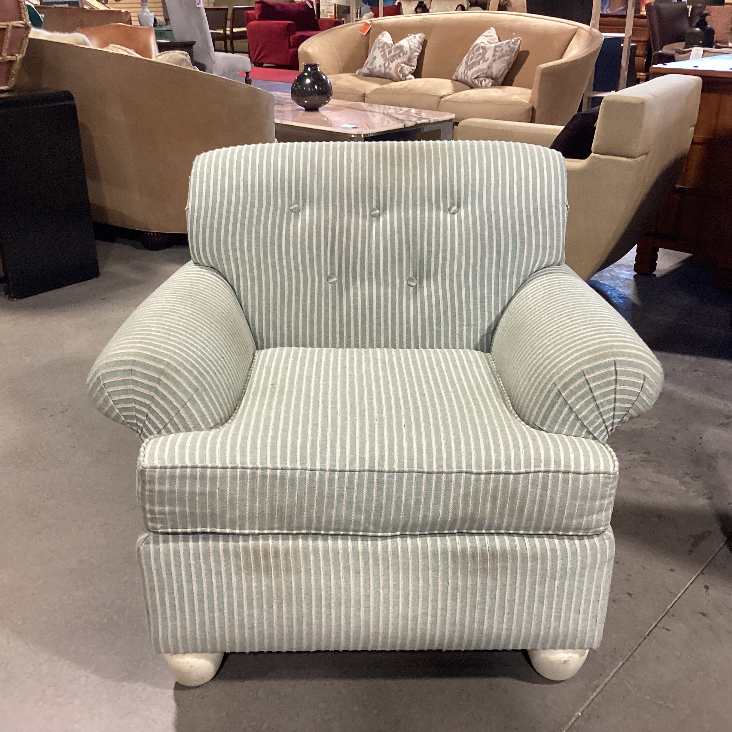 Cochrane Furniture Green & Ivory Woven Stripe Chair 39"x 39"x 33.5"