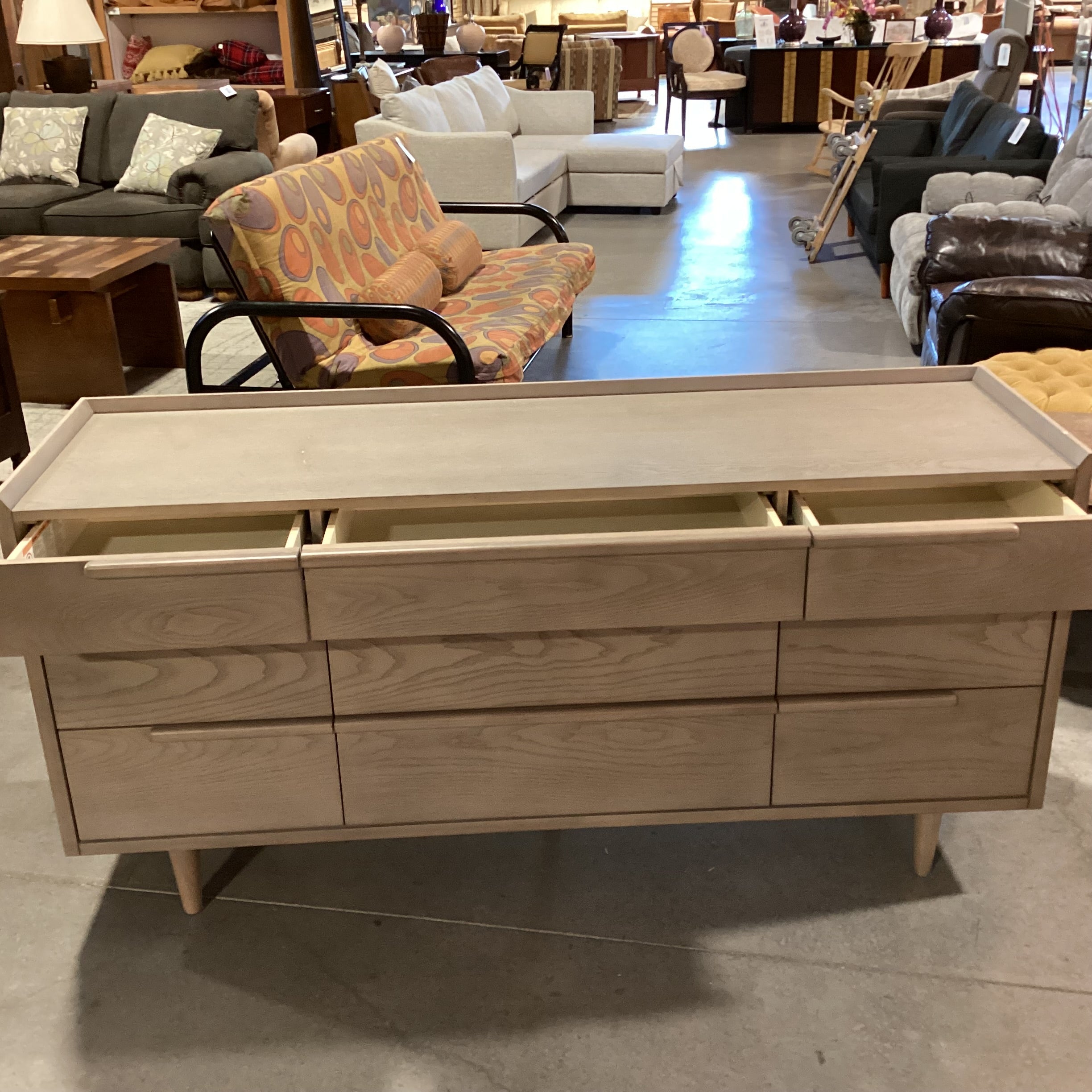 Crate & Barrel Tate Stone Grey Oak 9 Drawer Dresser 68"x 20.5"x 33"