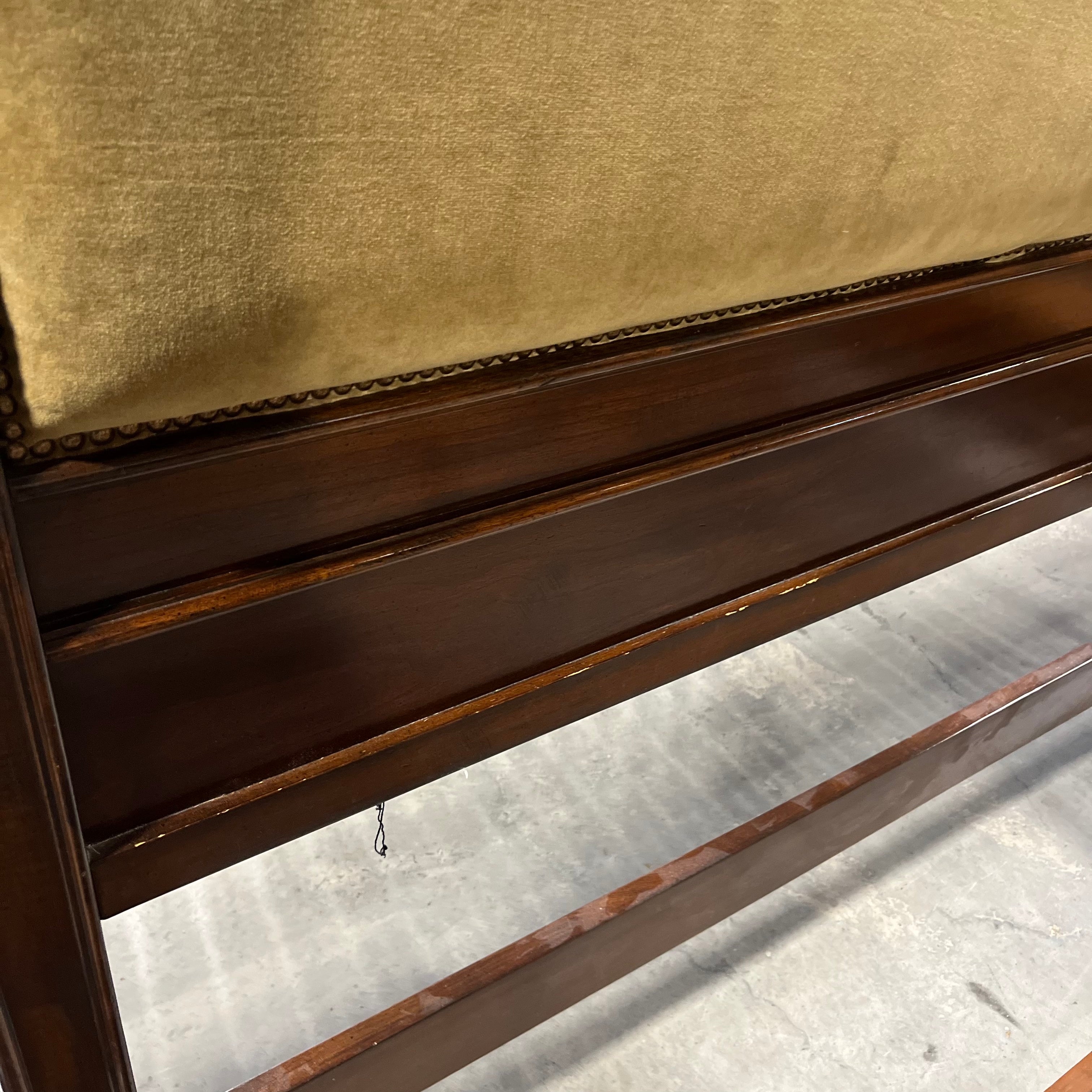 King Solid Wood With Tan Velvet Head and Foot Board and Nail Head Bed Set