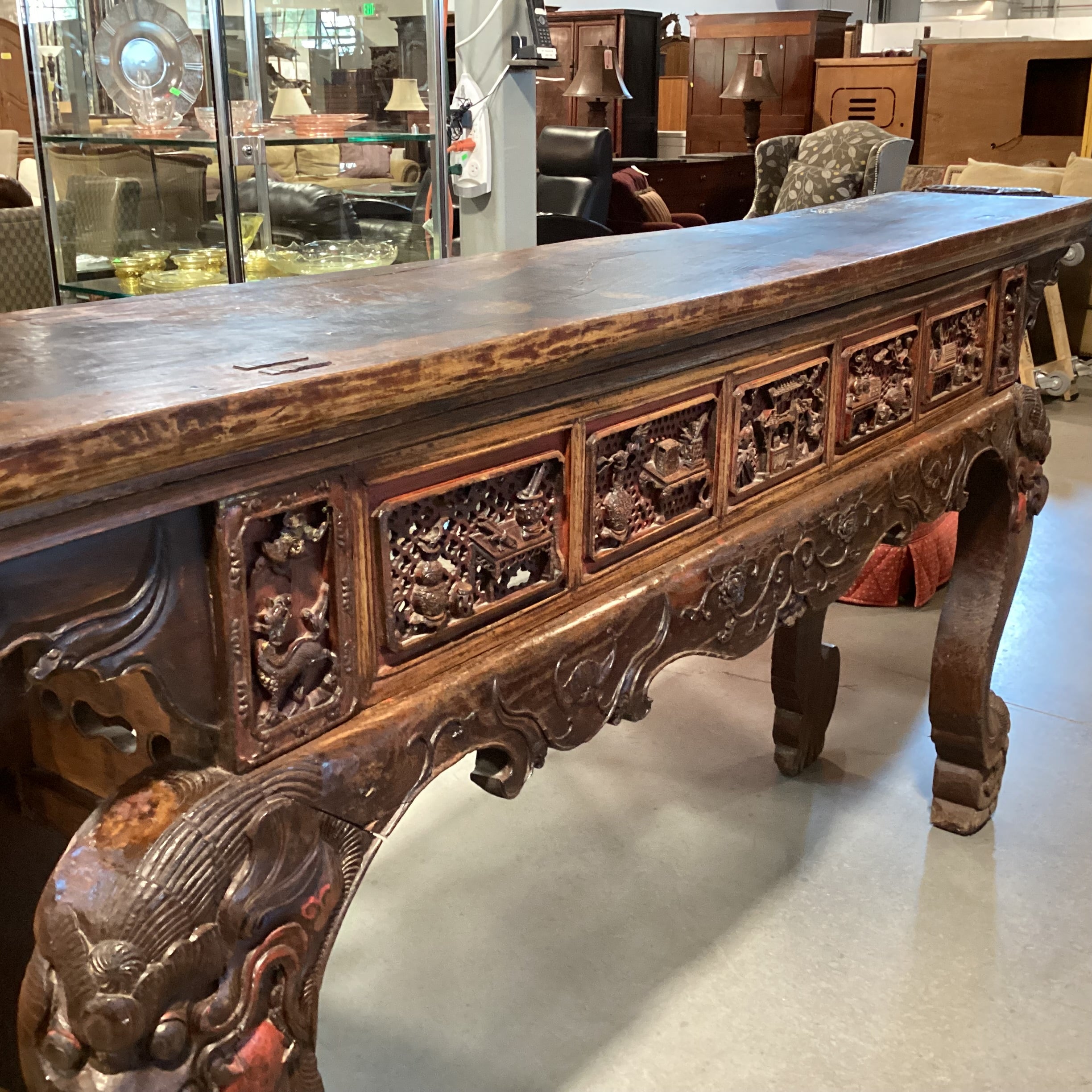 Antique Asian Ornate Carved Alter Console Sofa Table 86.5"x 15"x 42"