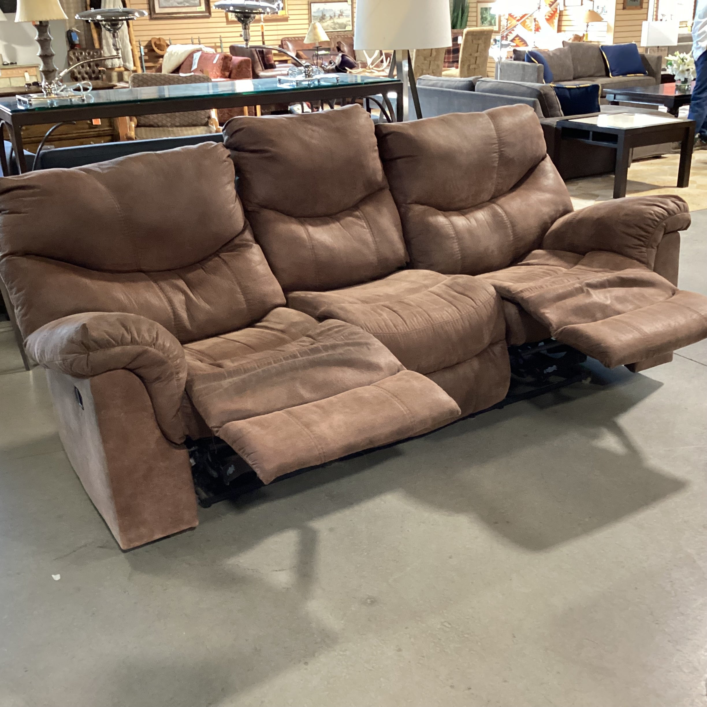 Brown Micro Suede Double Reclining Sofa 92"x 35"x 42"