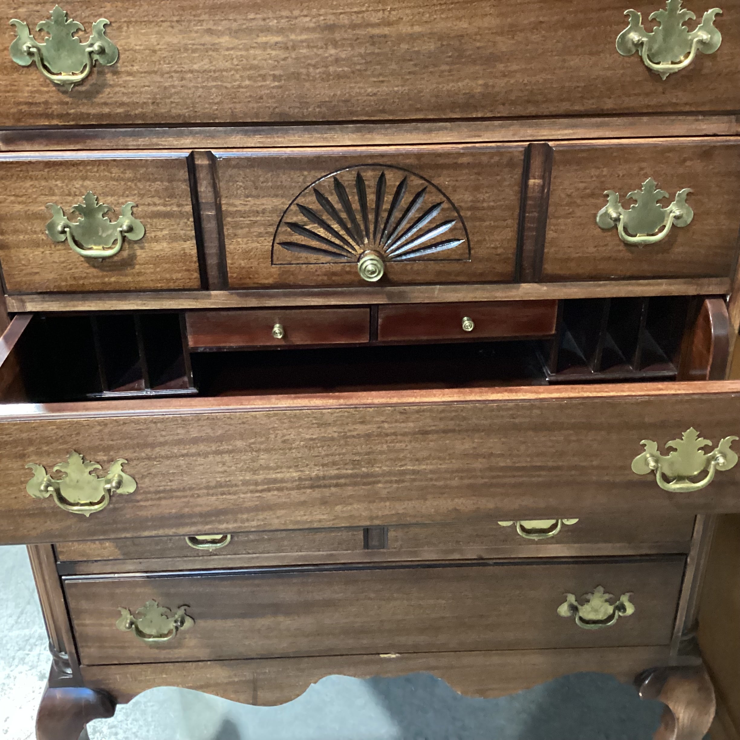 Vintage Antique Maddox Red Ribbon Mahogany 5 Drawer with Secretary Desk Pullout Chest Dresser 36"x 21"x 58"