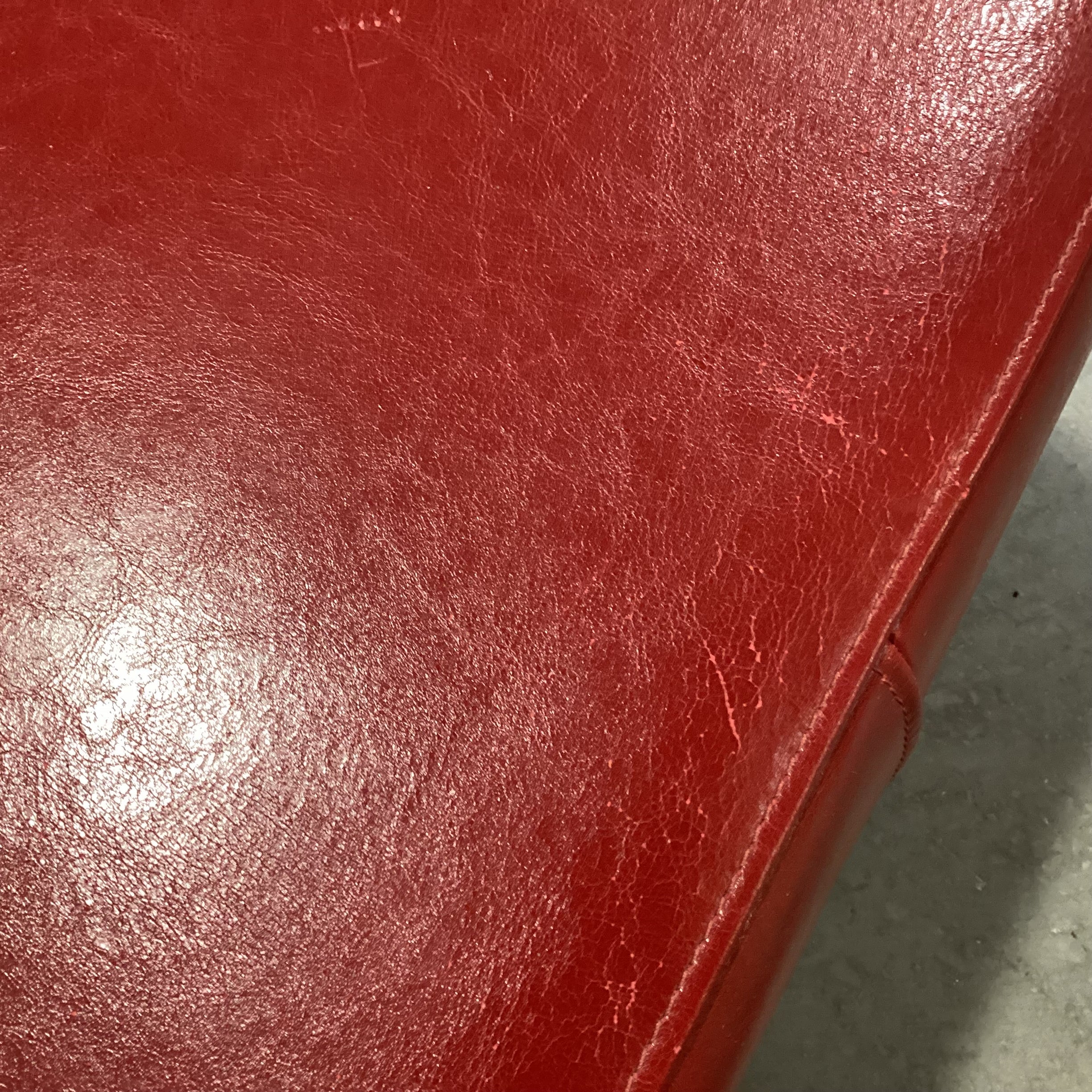 Red Leather Ottoman 21"x 21"x 16"