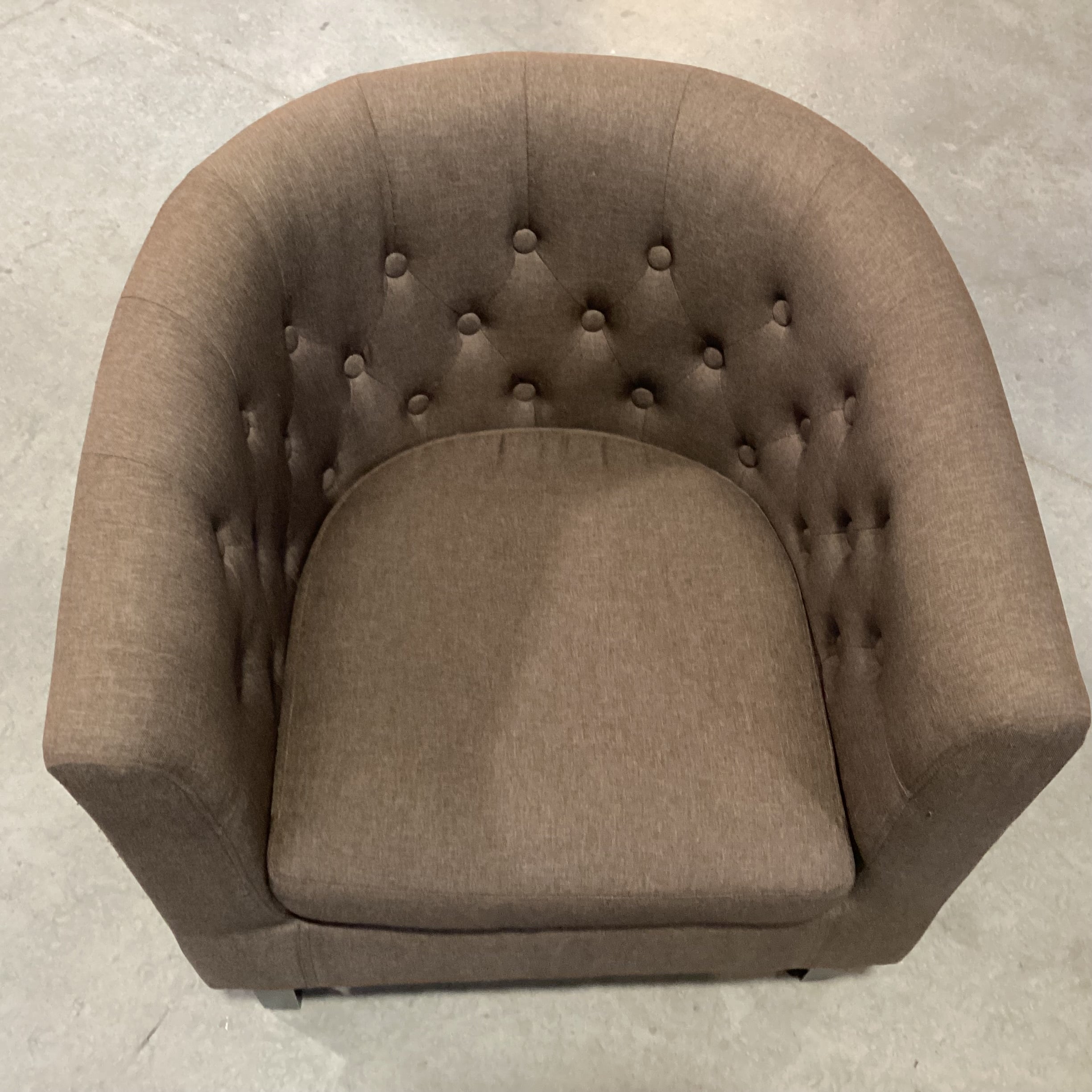 Brown Linen Button Tufted Barrel Chair 30"x 28"x 30"
