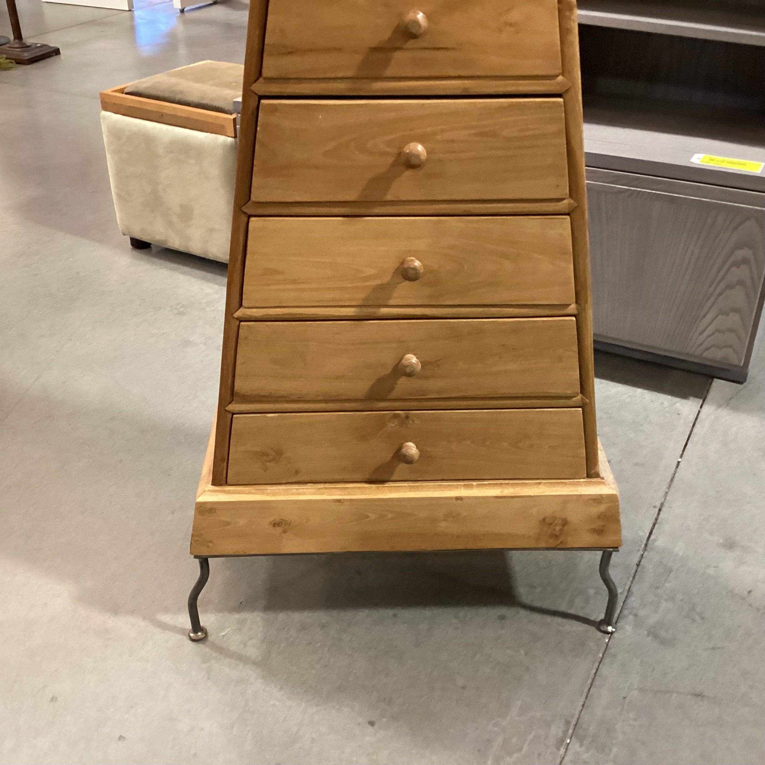 Pyramid Natural Wood & Iron Legs 9 Drawer Chest 24"x 10.5"x 70.5"