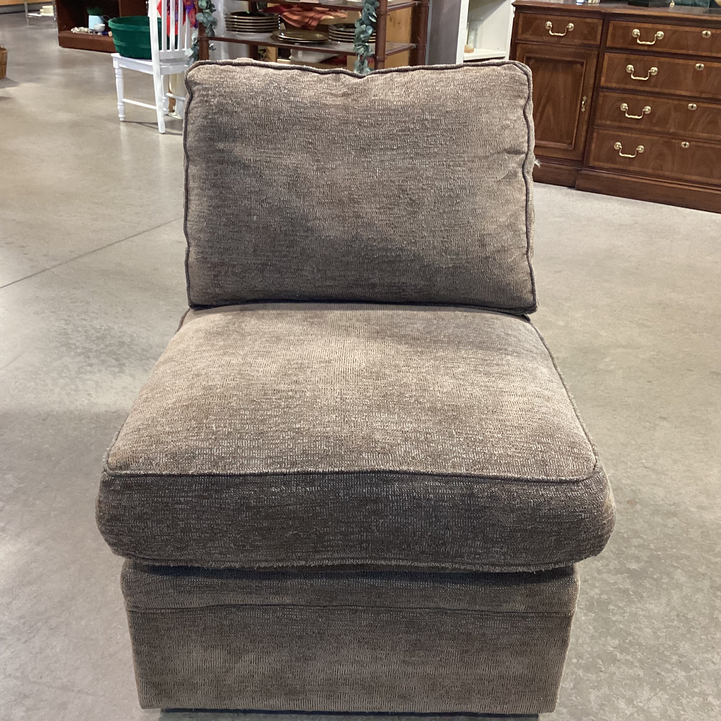 Rowe Furniture Taupe Grey Brown Woven Down Mix Slipper Chair 28"x 42"x 32"