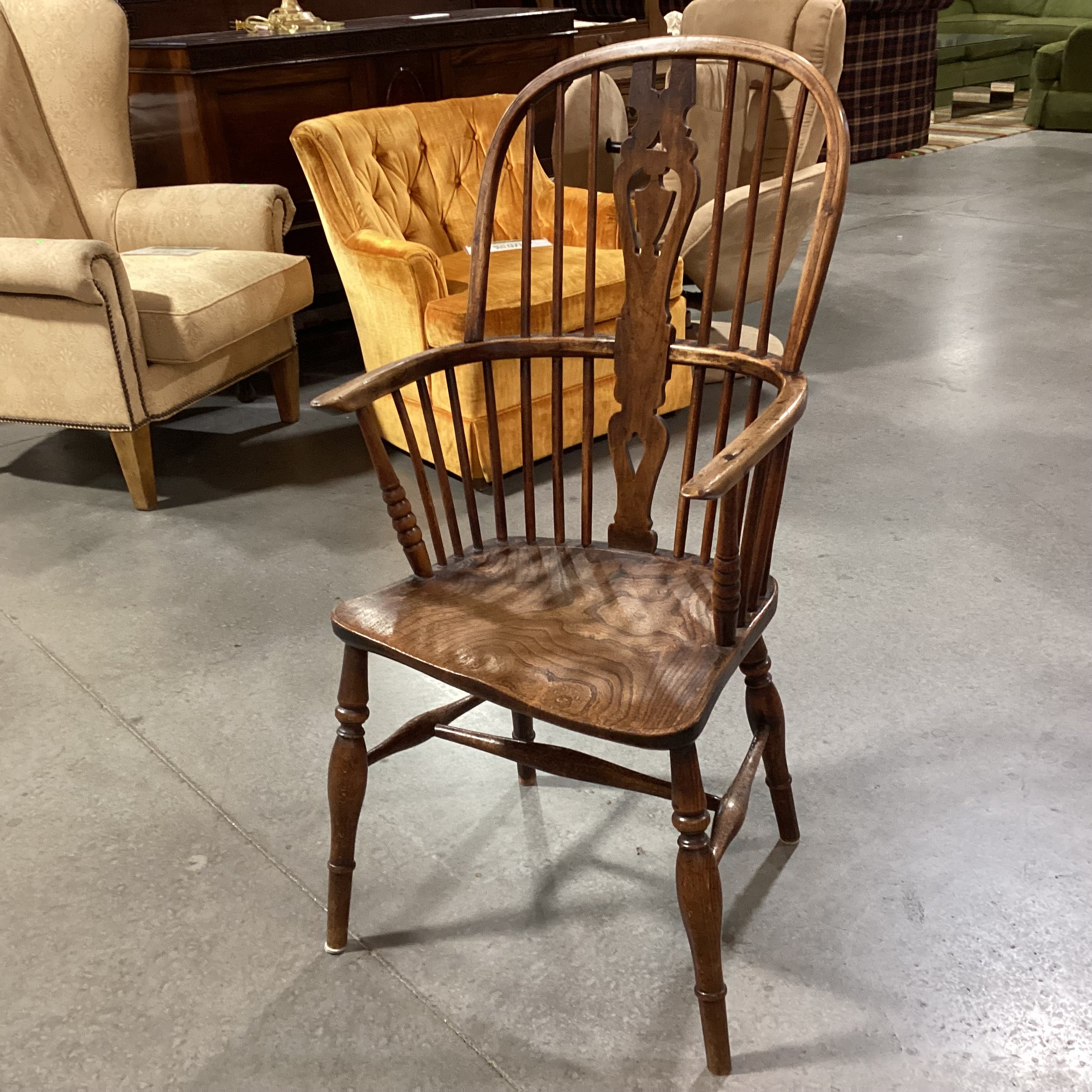 Antique English Elmwood High Back 1800 Windsor Arm Chair 21"x 21"x 41"