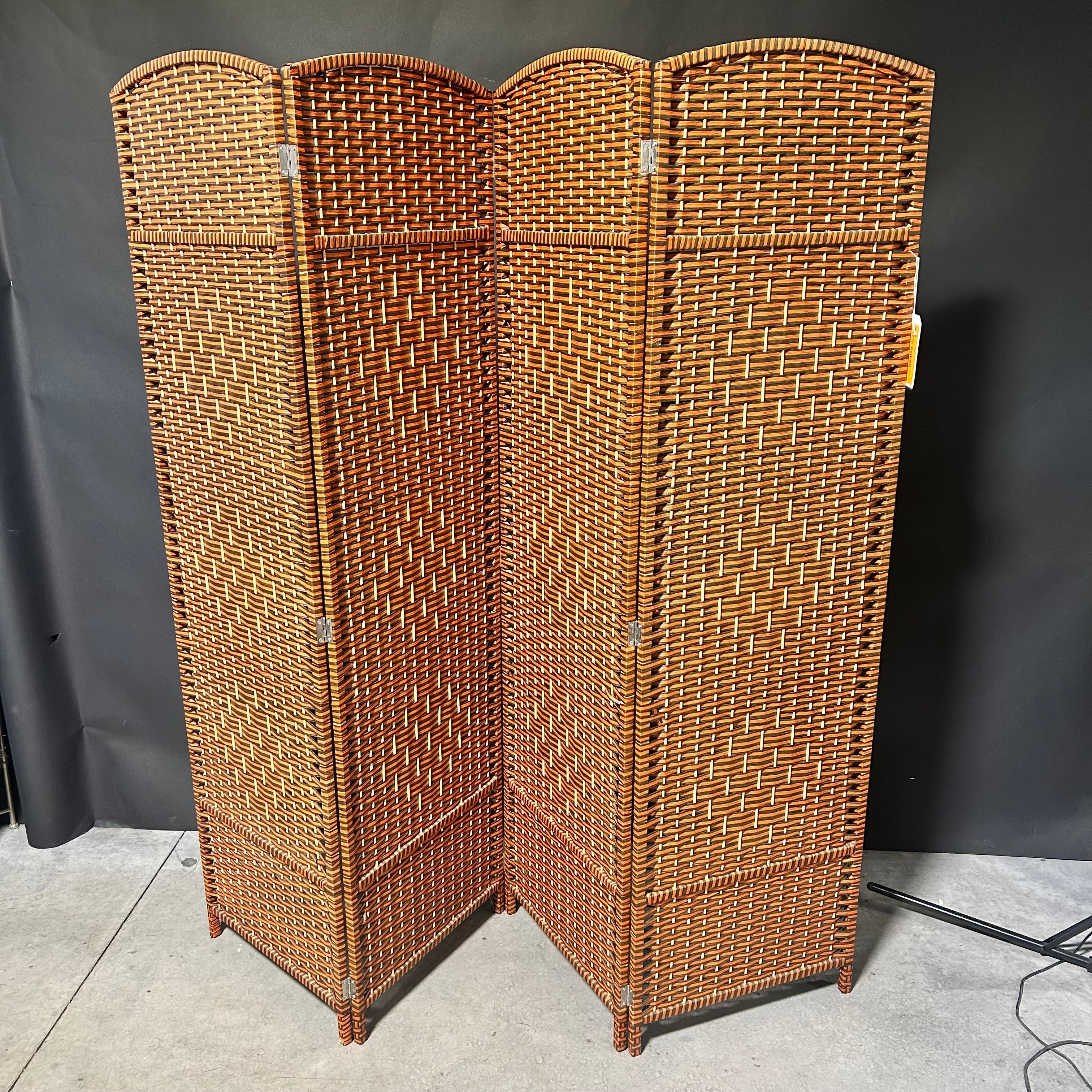 4 Panel Orange And Brown Weave Fiber Privacy Screen 89"x 72.5"