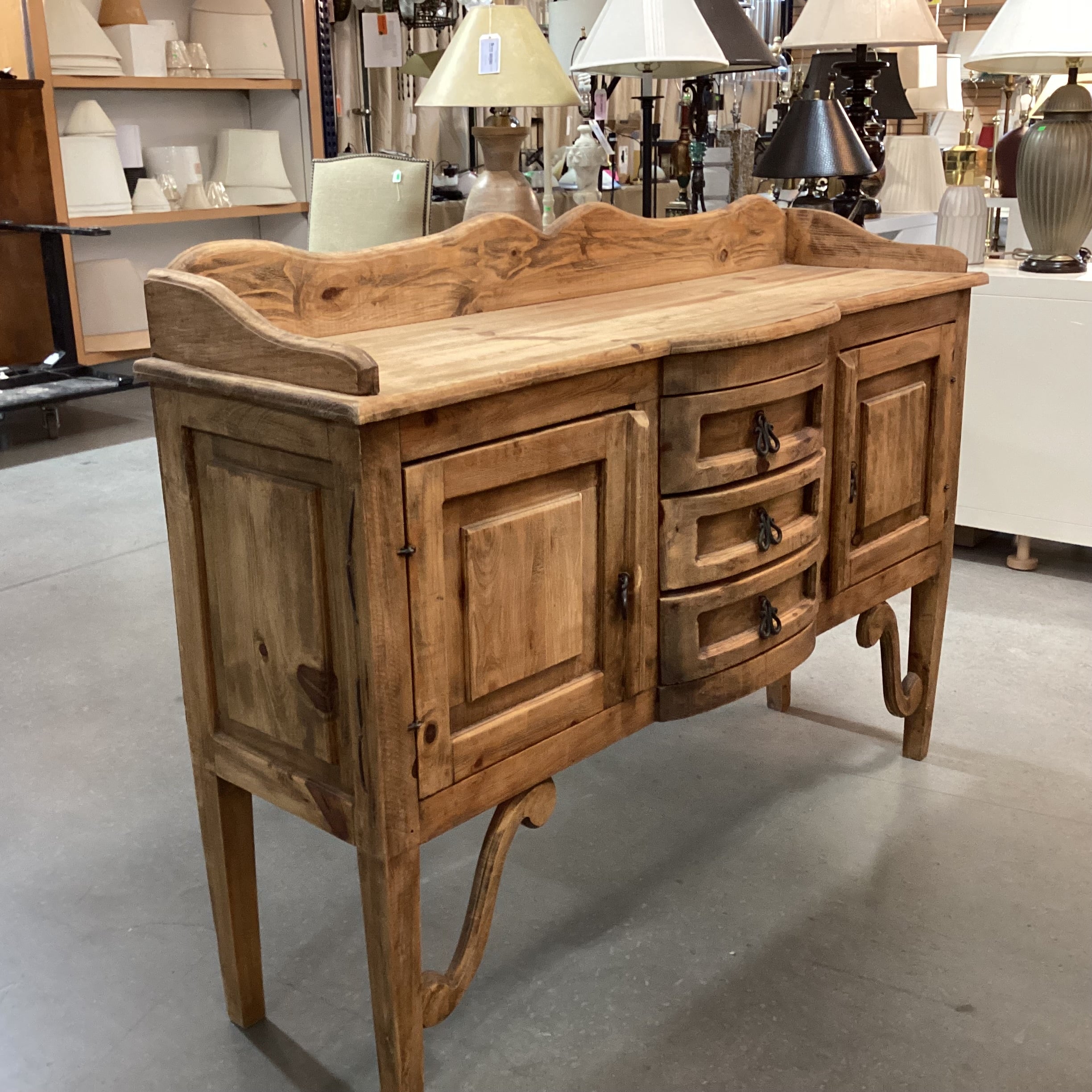 Rustic Distressed Pine with Iron Pulls 2 Door 3 Drawer Buffet Sideboard 55"x 16"x 41"