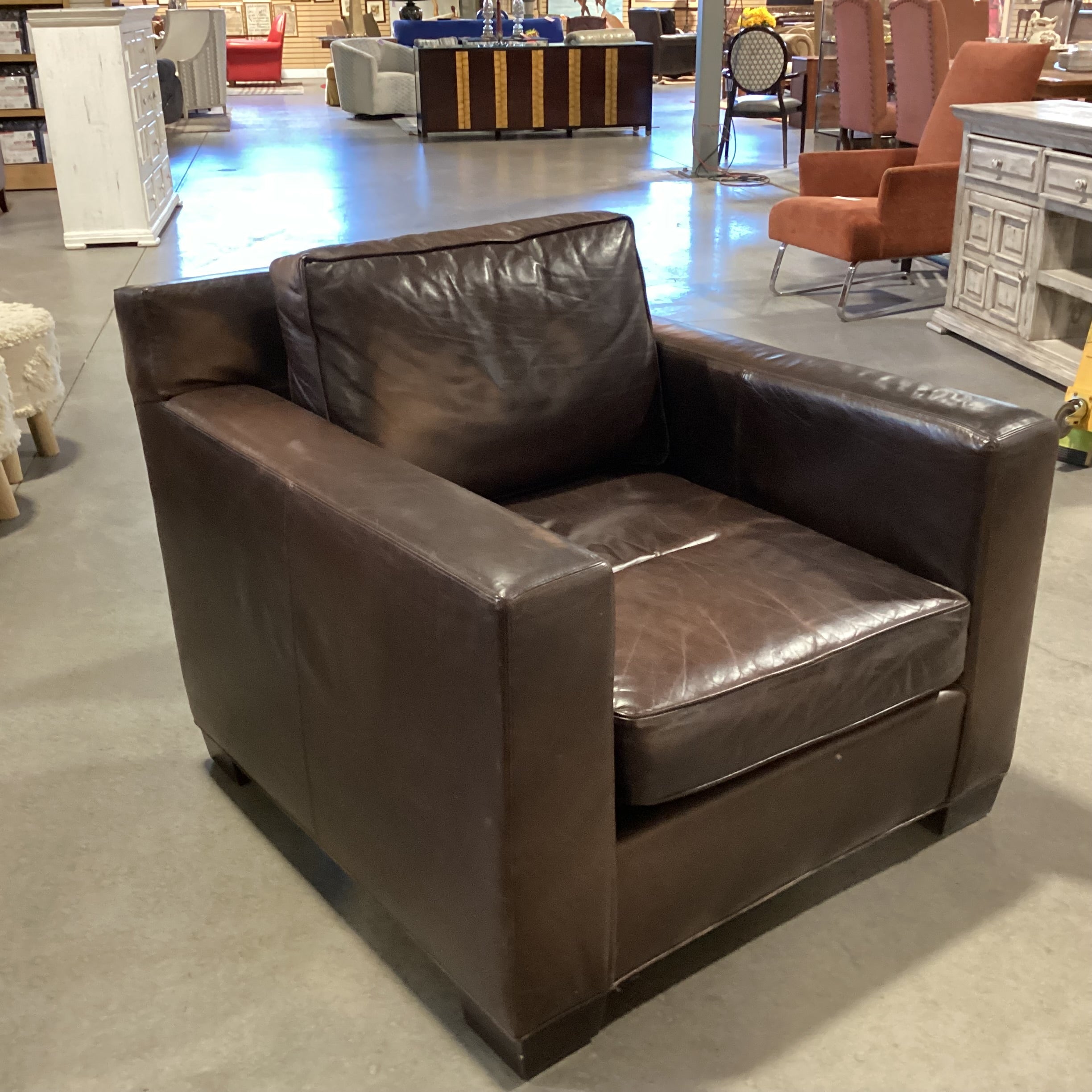 Ralph Lauren Distressed Leather Down Mix Track Arm Chair 38"x 40"x 31"