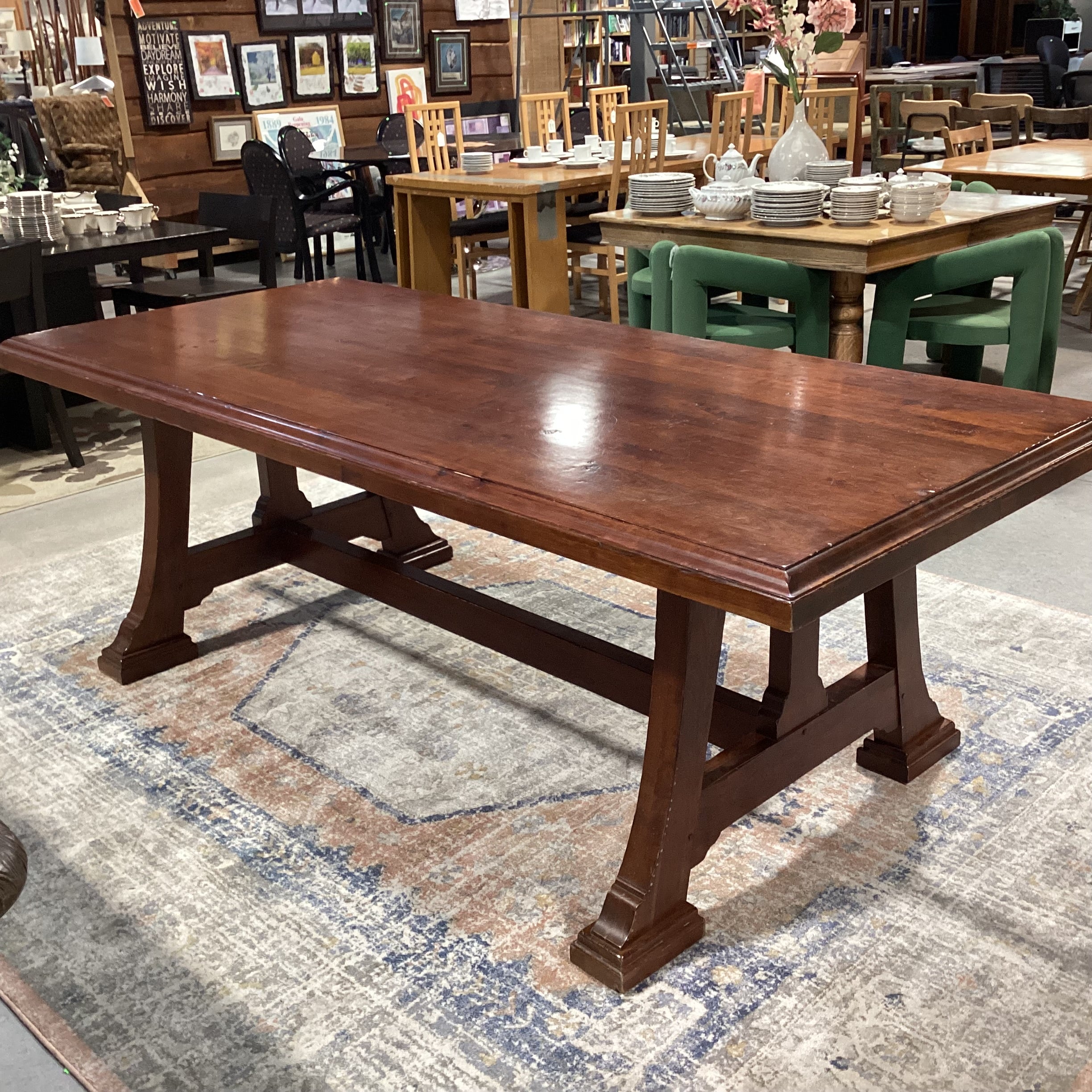 Harden Furniture Solid  Cherry Distressed Finish Arts & Crafts Style with Trestle Dining Table 88"x 40"x 30.5"
