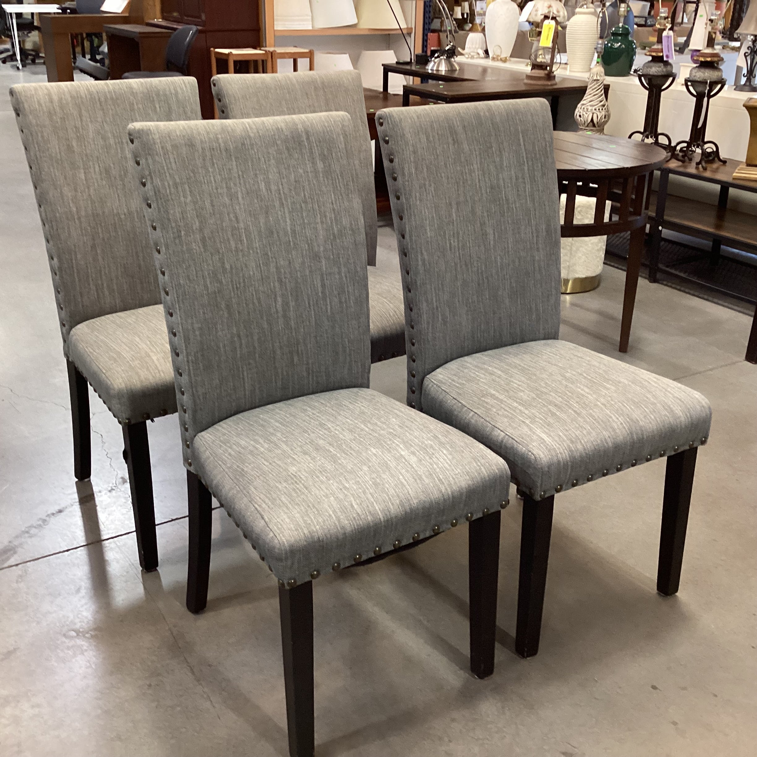 SET of 4 Grey Woven Nailhead with Black Wood Legs Dining Chairs 19"x 24"x 38"
