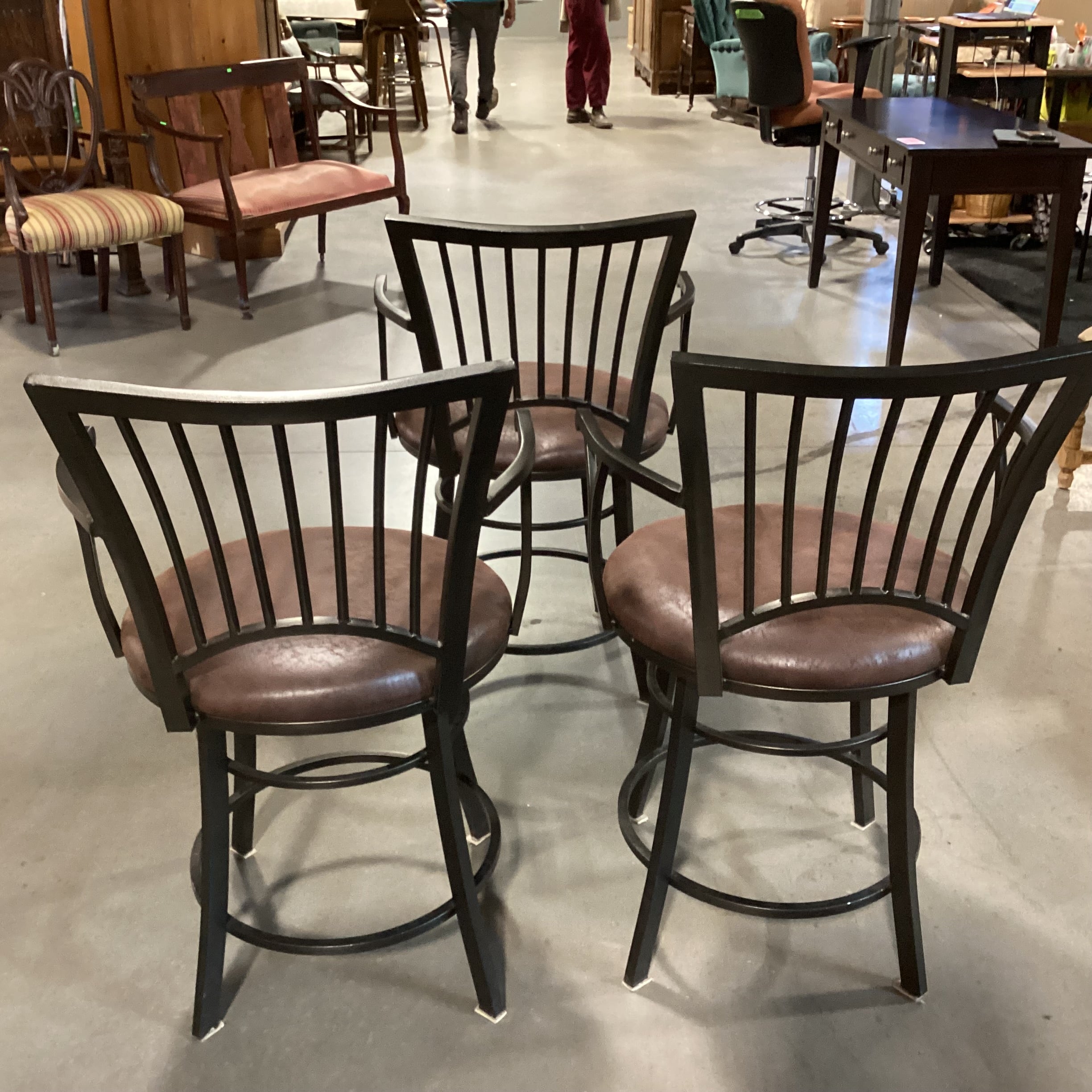 SET of 3 Iron & Textured Ultra Suede Swivel Barstools 24"