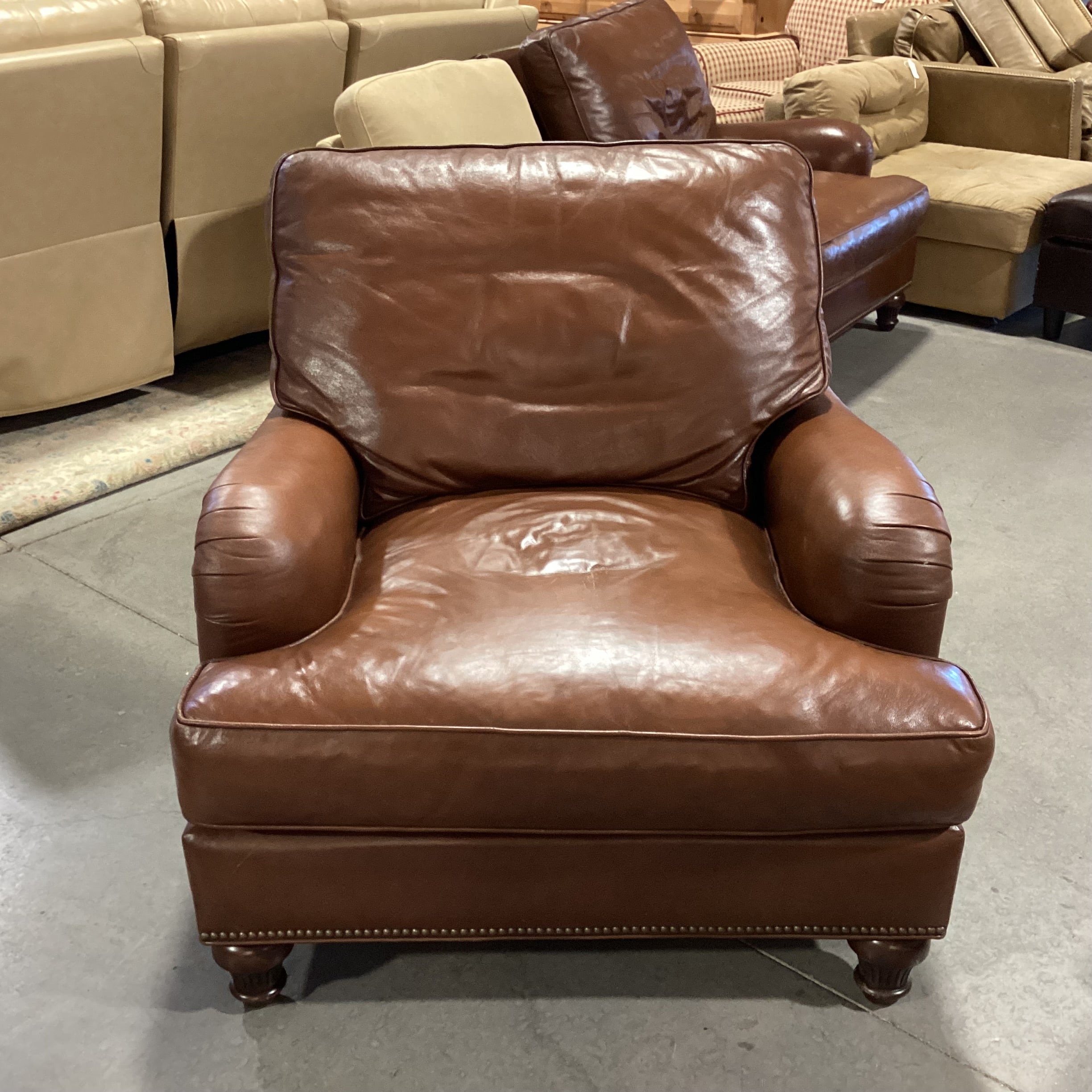 Leather Master NC Brown Leather Nailhead Down Mix Chair 36"x 41"x 33"