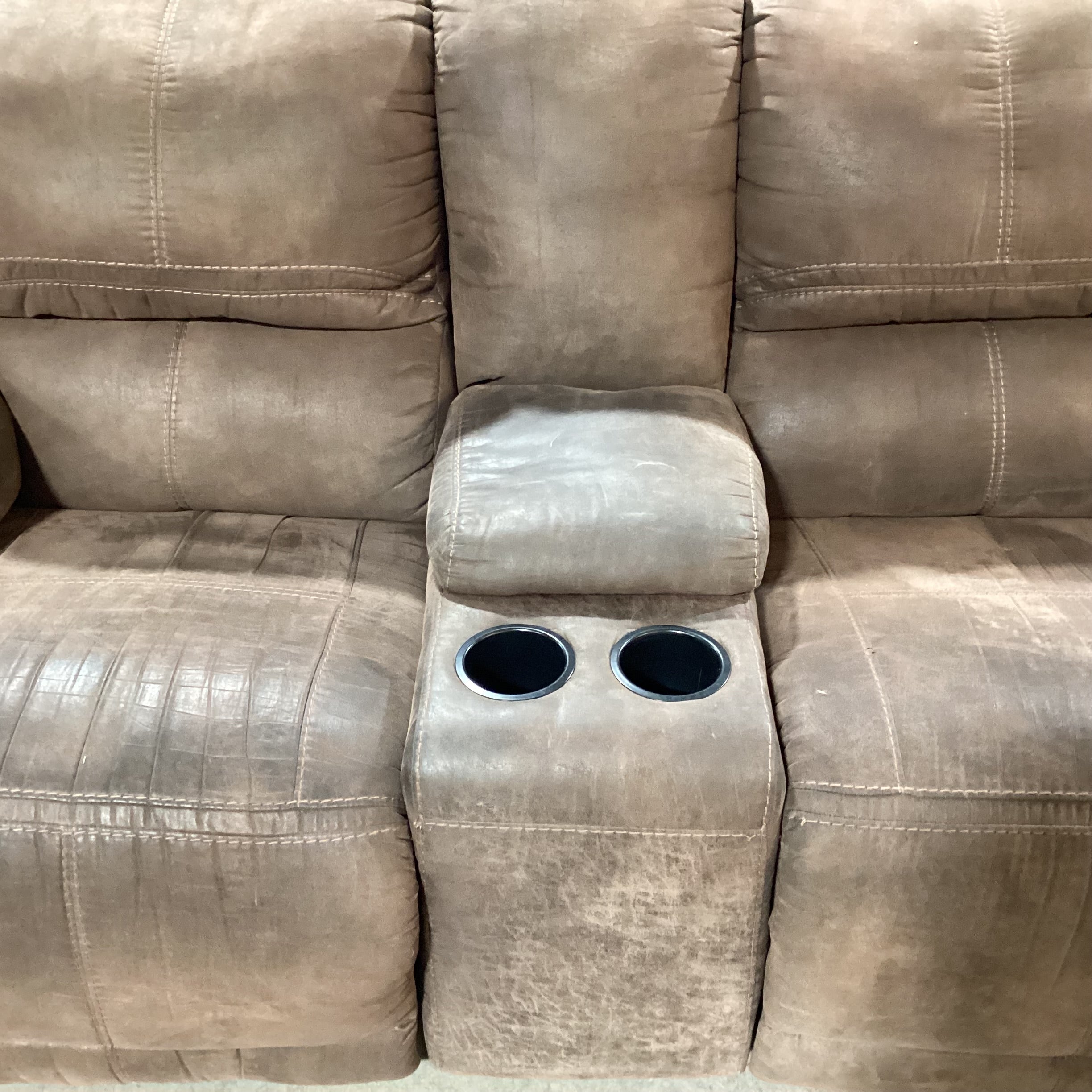 Brown Micro Suede Double Recling with Console Power Sofa 80"x 38"x 36"