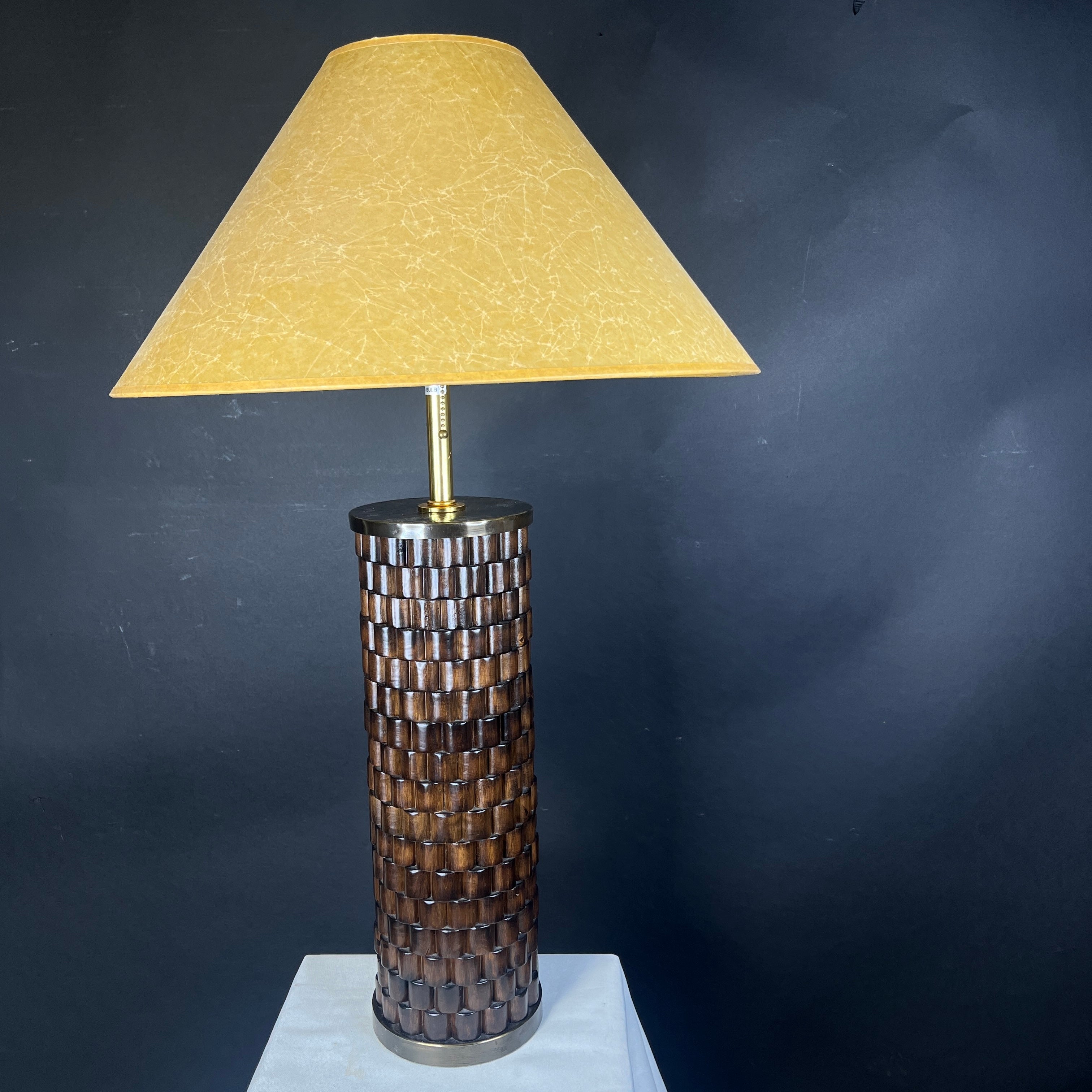 Thomas Pheasant Dowel Dark Finish Wood and Brass with Shade Table Lamp 20” Diameter @ Shade x 32”