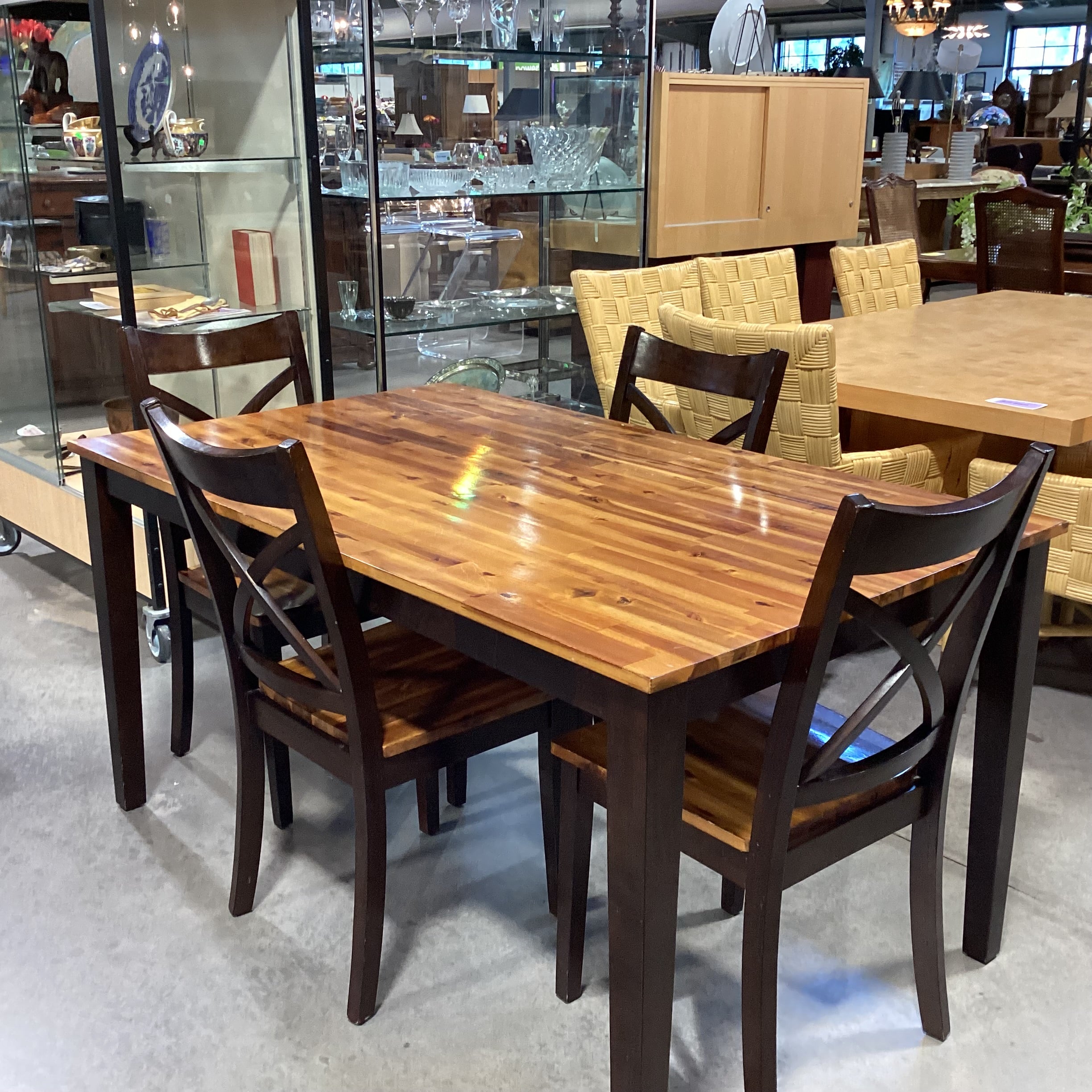 Light & Dark Finished Wood Table with 4 Chairs Dining Set 60"x 36"x 30"