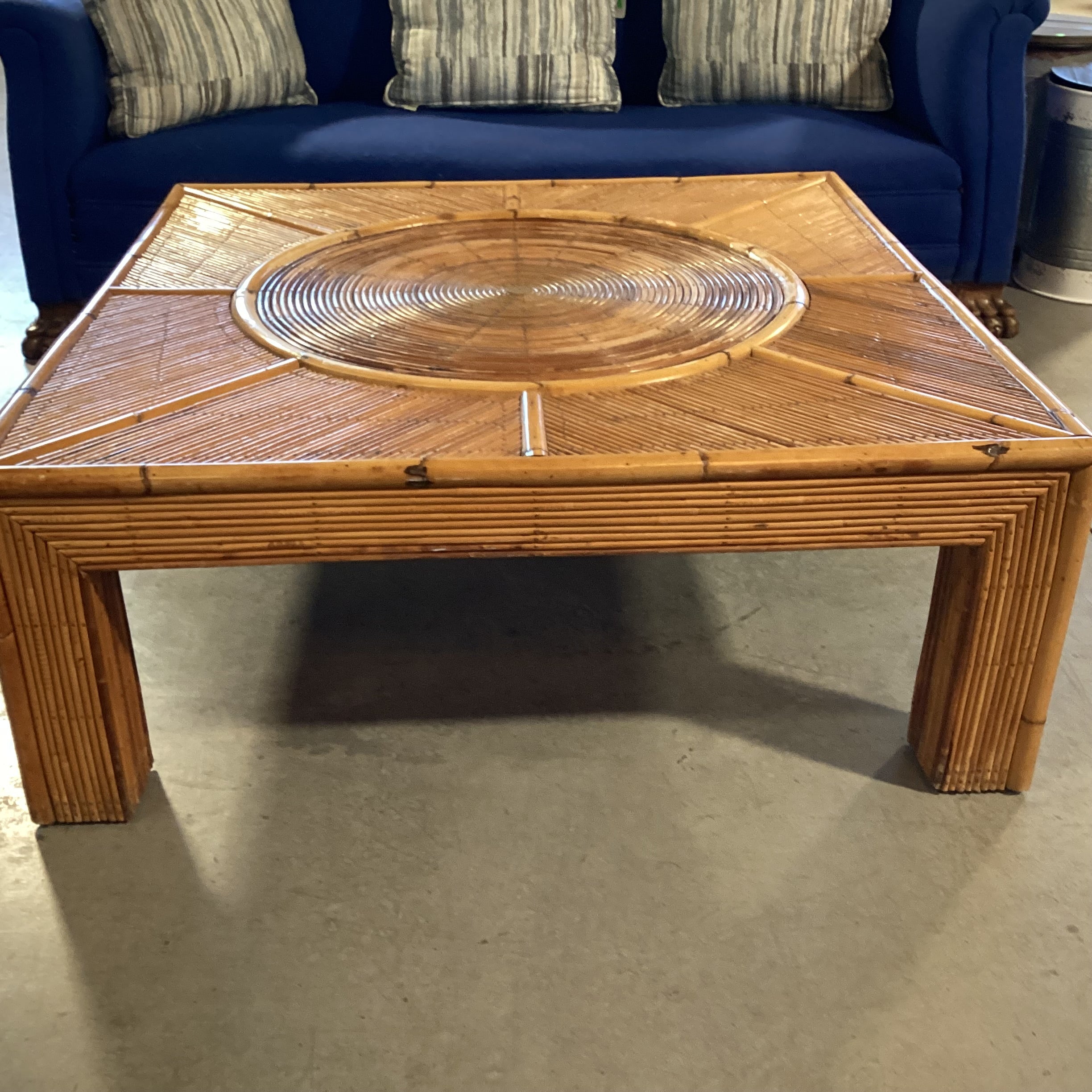 Ornate Bamboo Rattan Coffee Table 43"x 43"x 17"