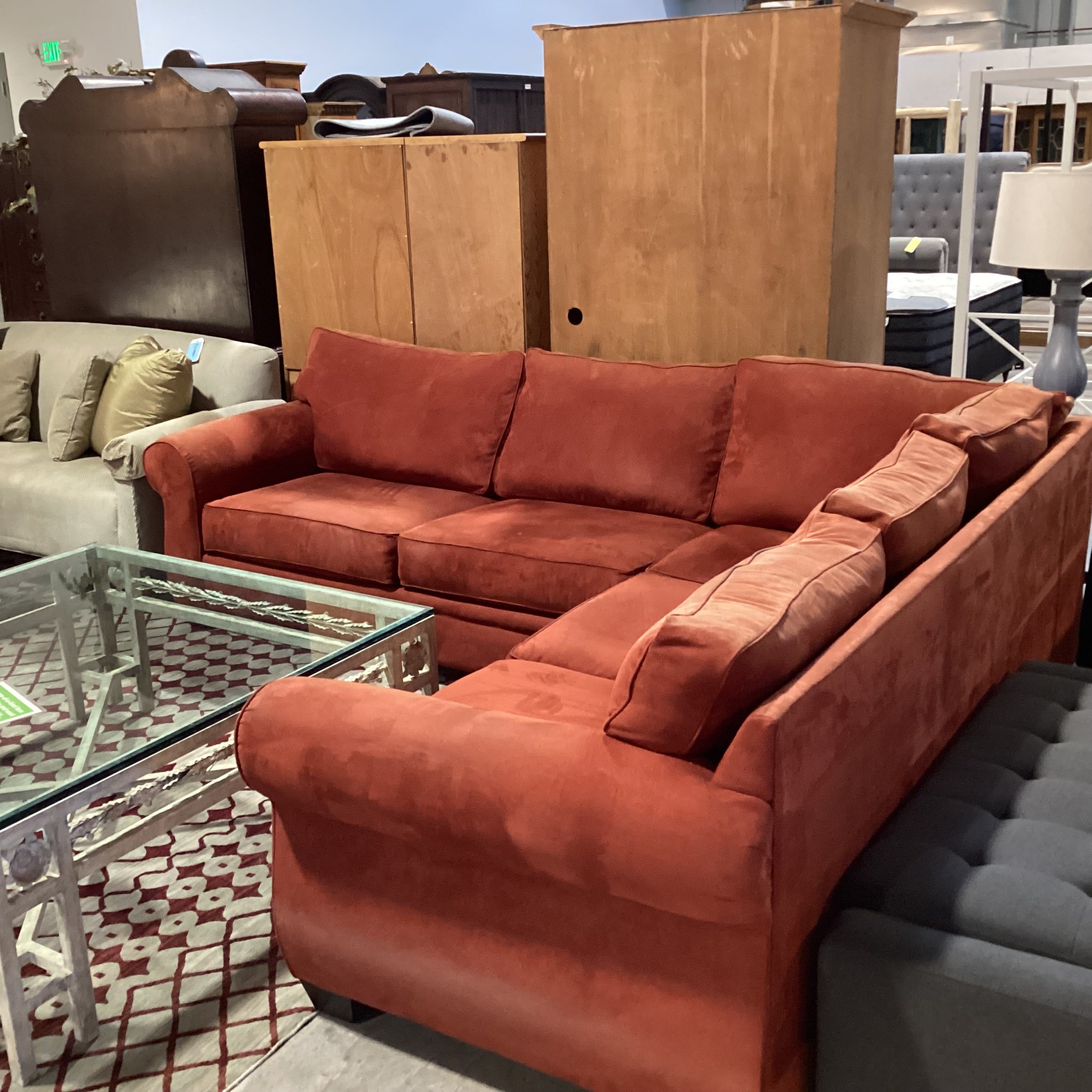 Red Micro Suede 2 Piece Sectional 110"x 92"x 37"x 32"