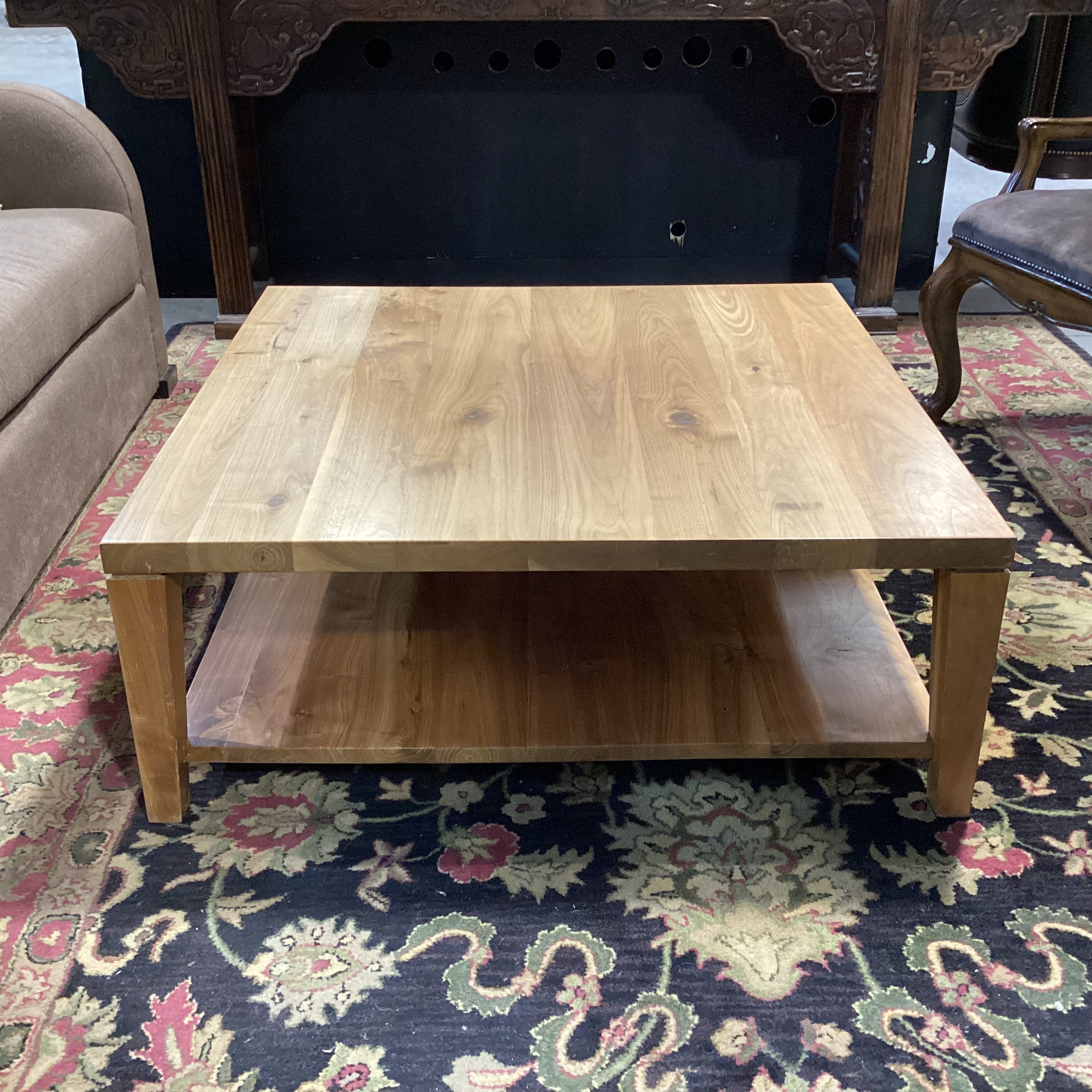 Solid Walnut with Bottom Shelf Coffee Table 42"x 42"x 16"