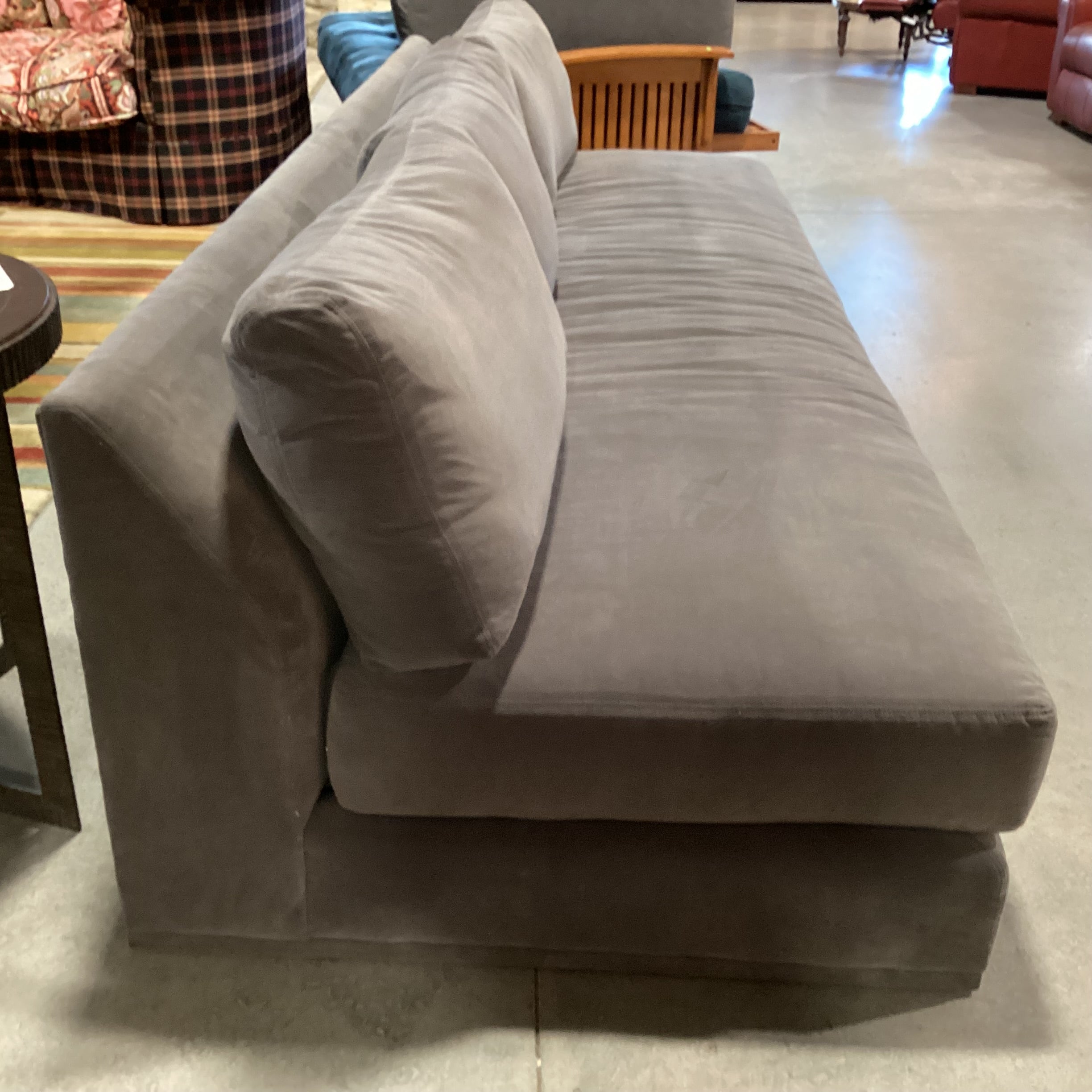 Verellen Grey Velvet & Down Modern Armless Sofa 110"x 42"x 30"