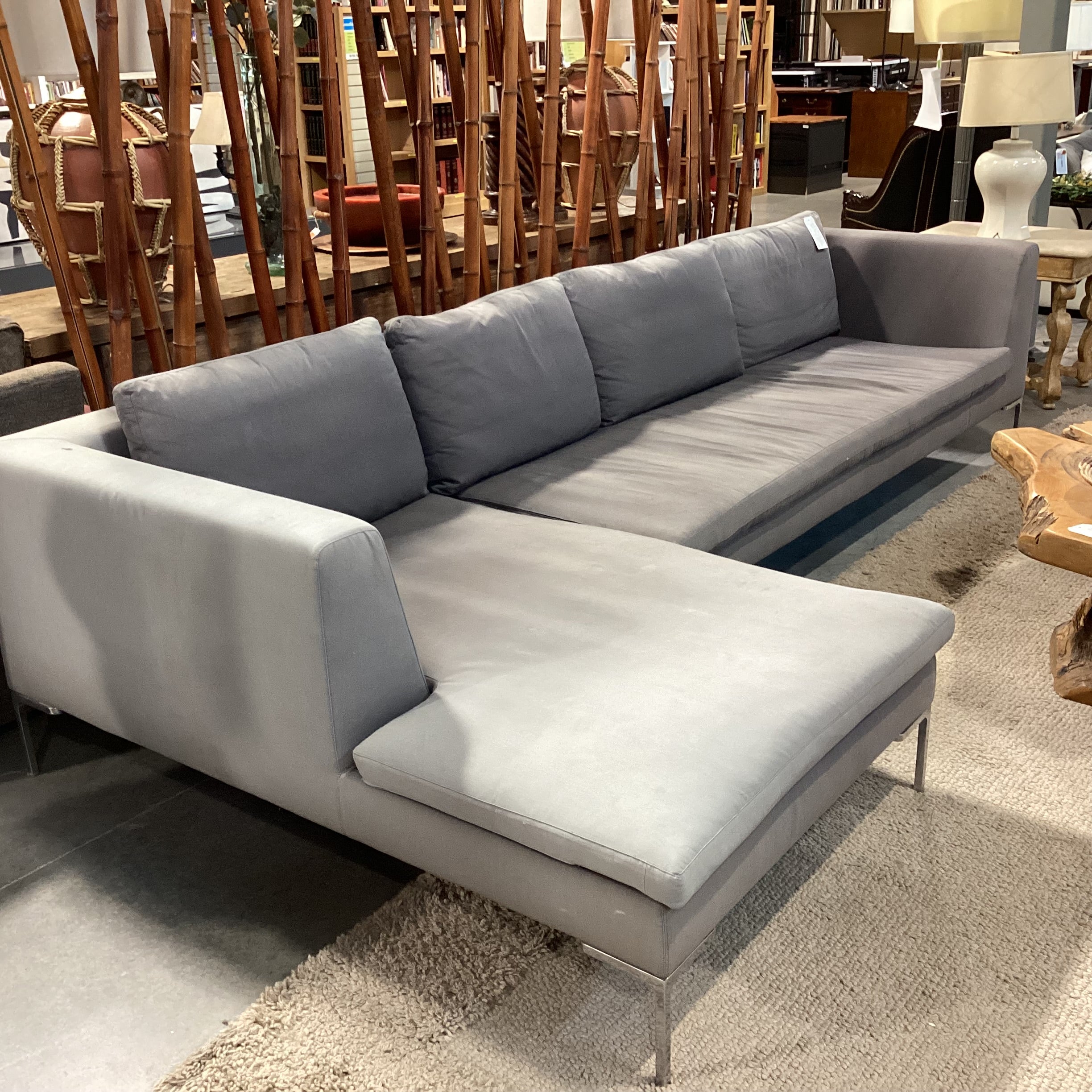 B & B Italia Maxalto Grey & Chrome 2 Piece with Chaise Sectional 128"x 62"x 38"x 28"