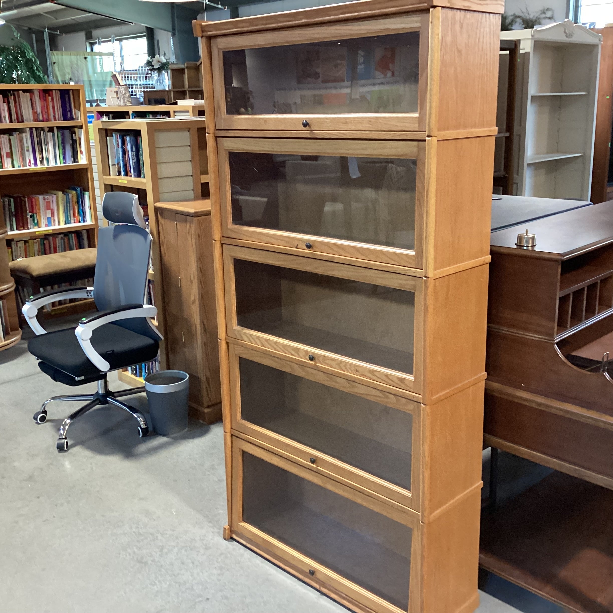 Light Oak & Glass Doors Barrister Bookcase 36"x 13"x 73"