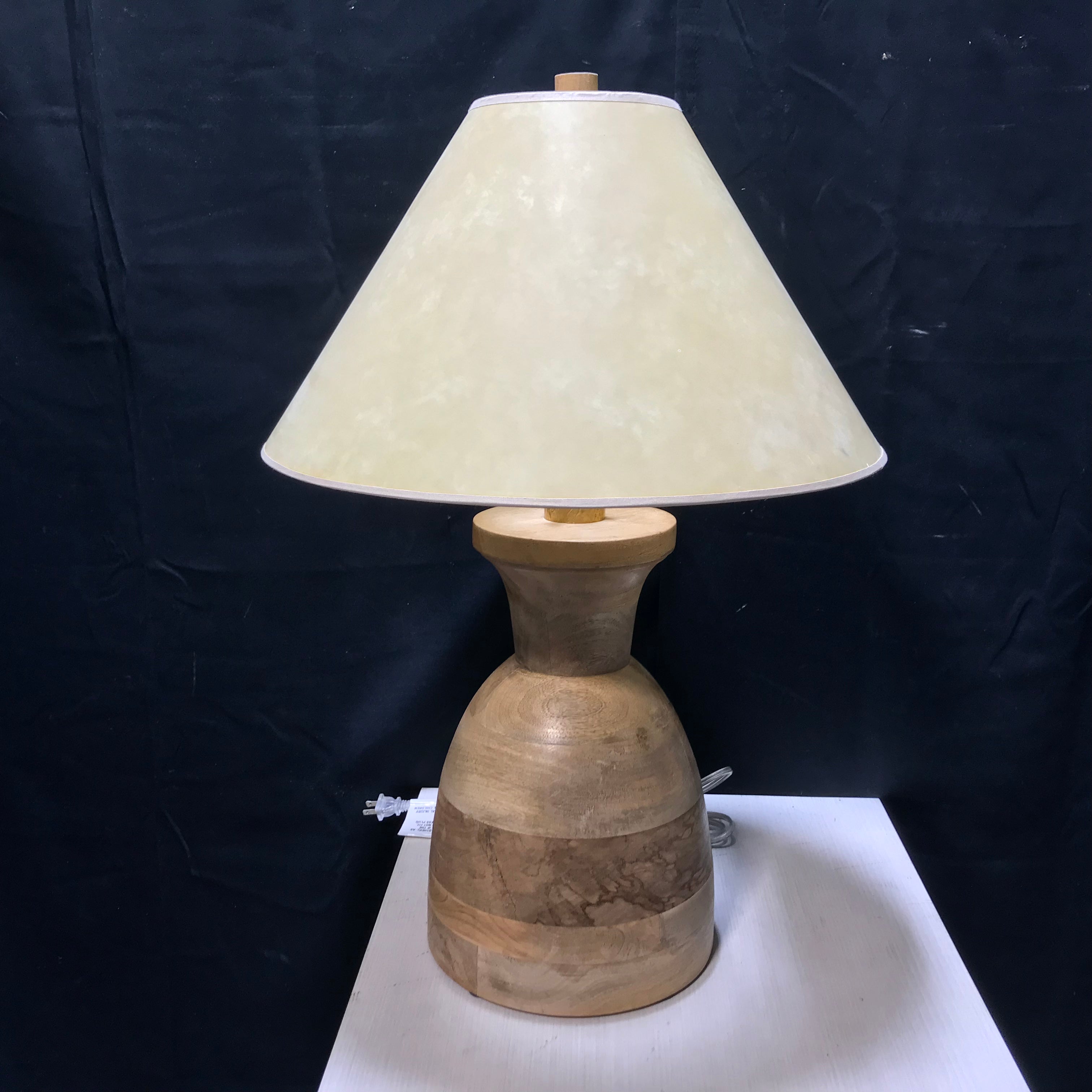 Lathed Multi Layered Wood Table Lamp With Shade 10" Base 27" Height