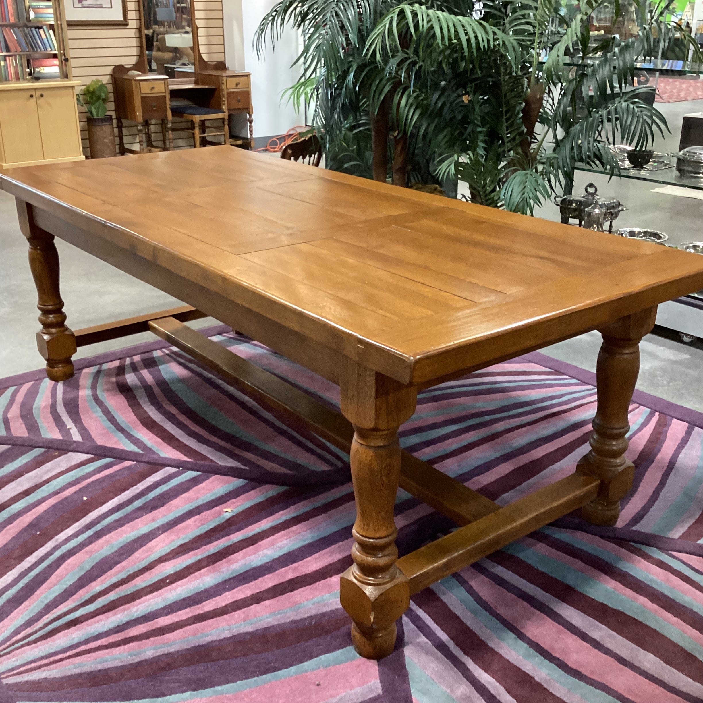 Carved Wood & Plank Top with Trestle Dining Table 90.5"x 39.5"x 30.5"