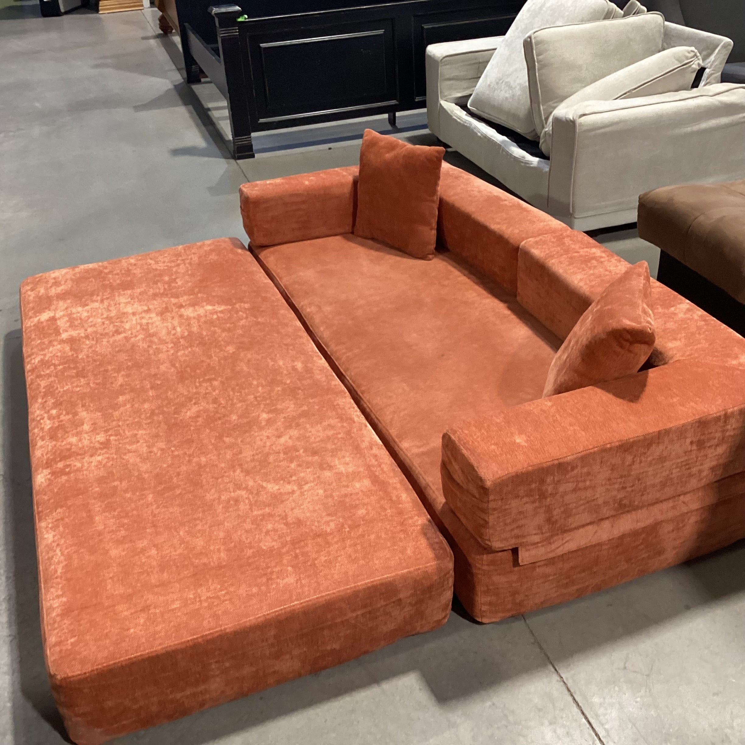 Burnt Orange Chenille Woven Convertible Sofa 81"x 32" to 65"x 26"