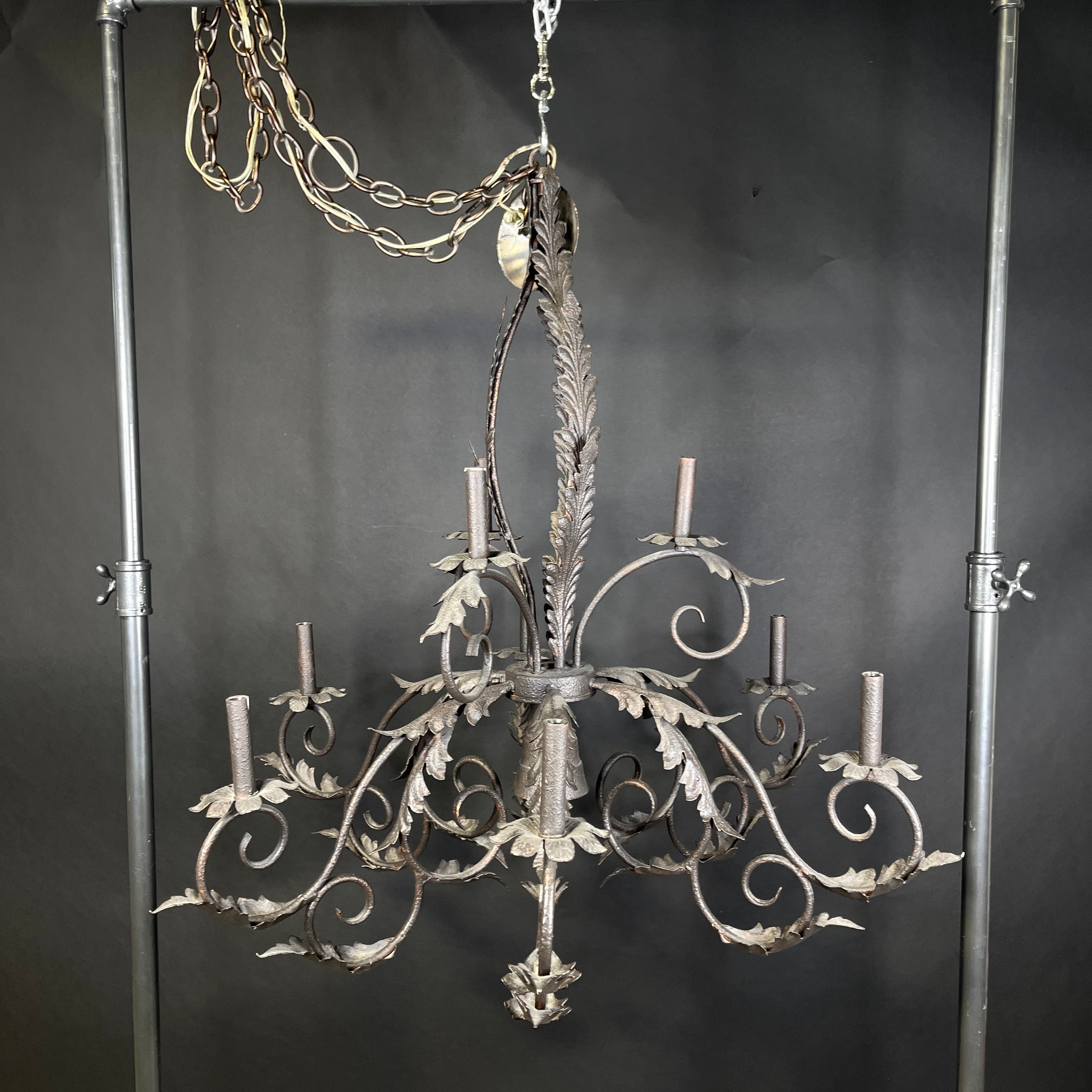 Gothic Style 10-Light Bronze Painted Metal Floral Leaf Chandelier 38” Diameter x 36” - 106”