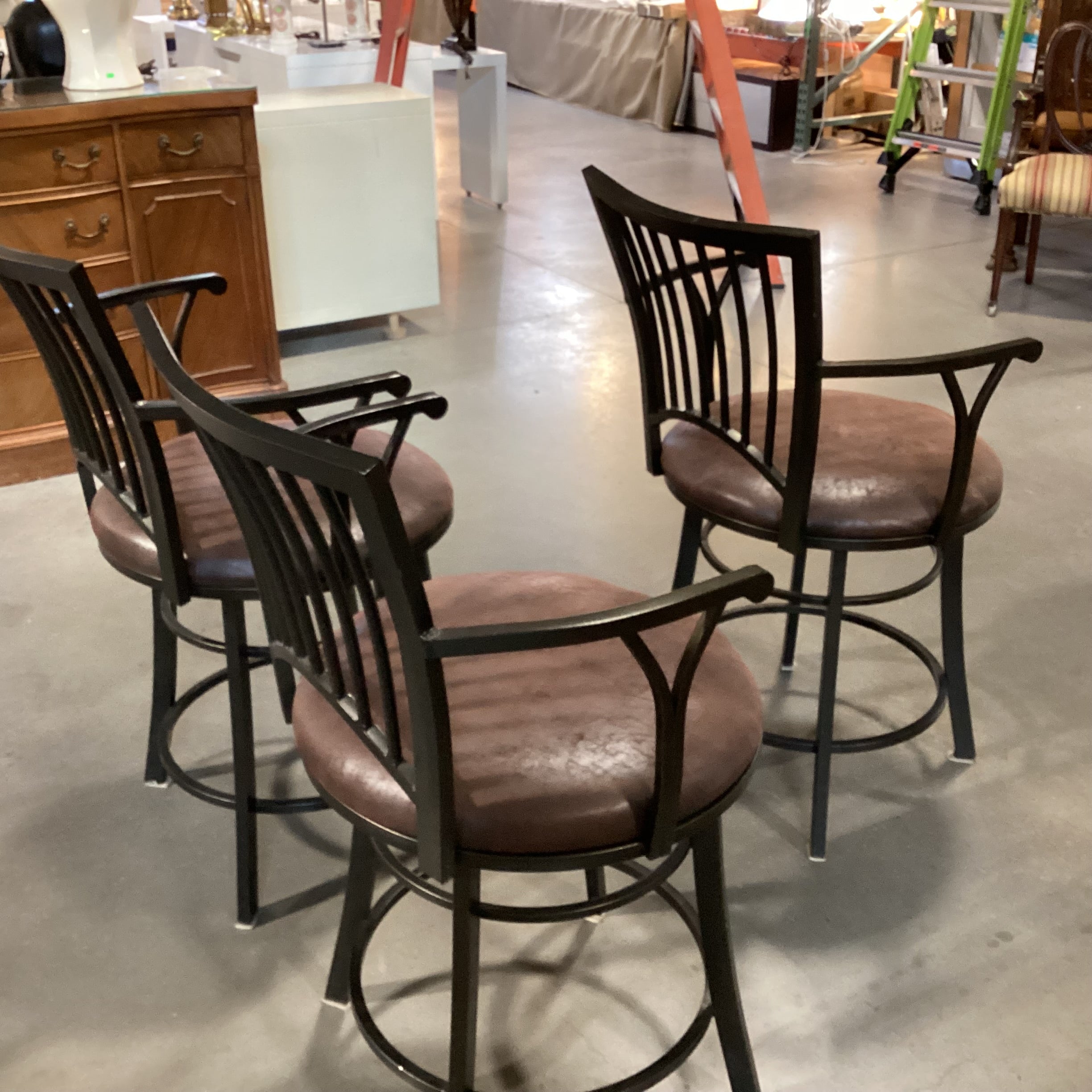 SET of 3 Iron & Textured Ultra Suede Swivel Barstools 24"