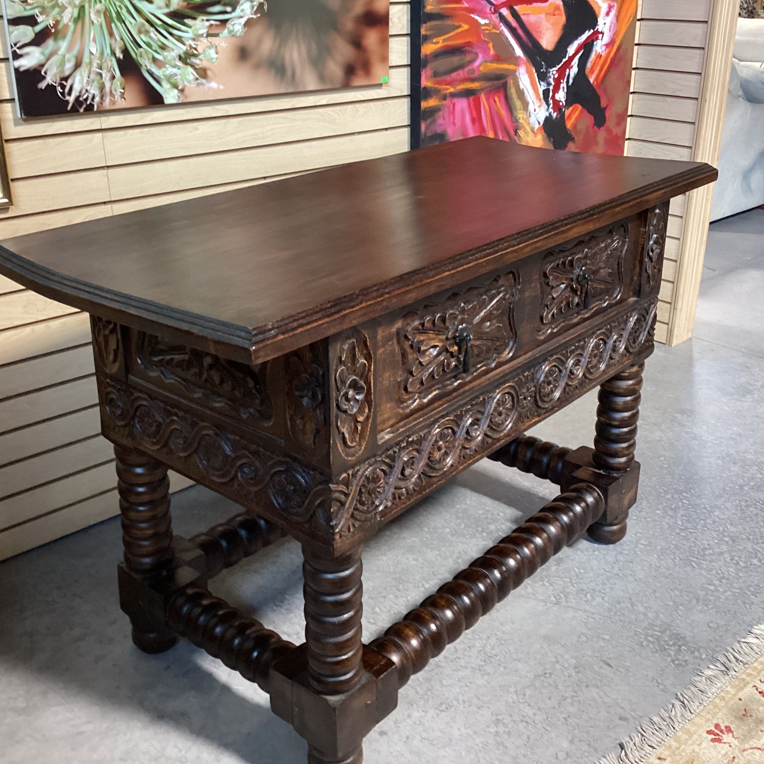 Spanish Style Carved Wood 1 Drawer Console Sofa Table 52"x 24.5"x 34"