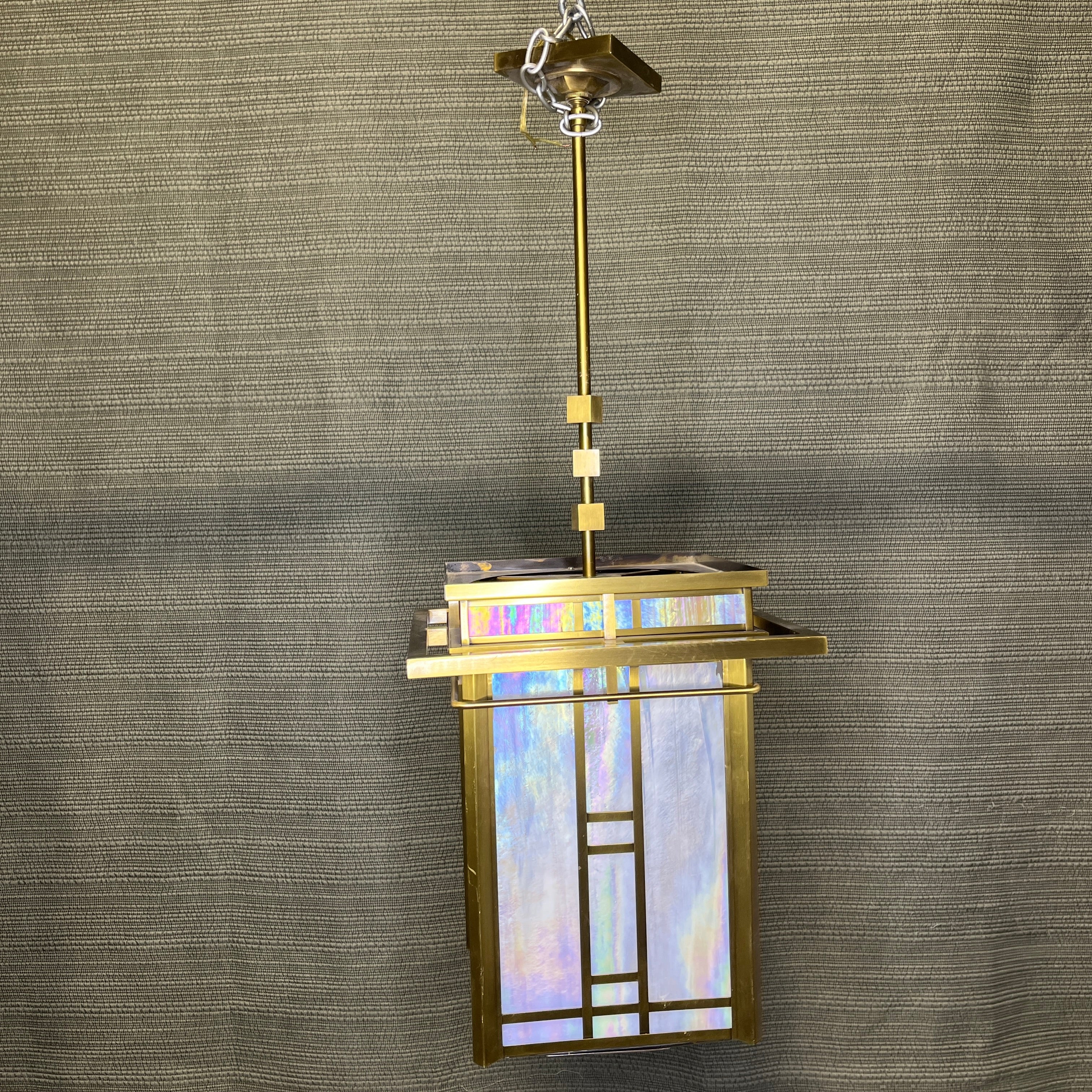 Art Deco 4-Light Solid Brass with White Opaline Glass Ceiling Pendant 13.5"x 13.5"x 36"