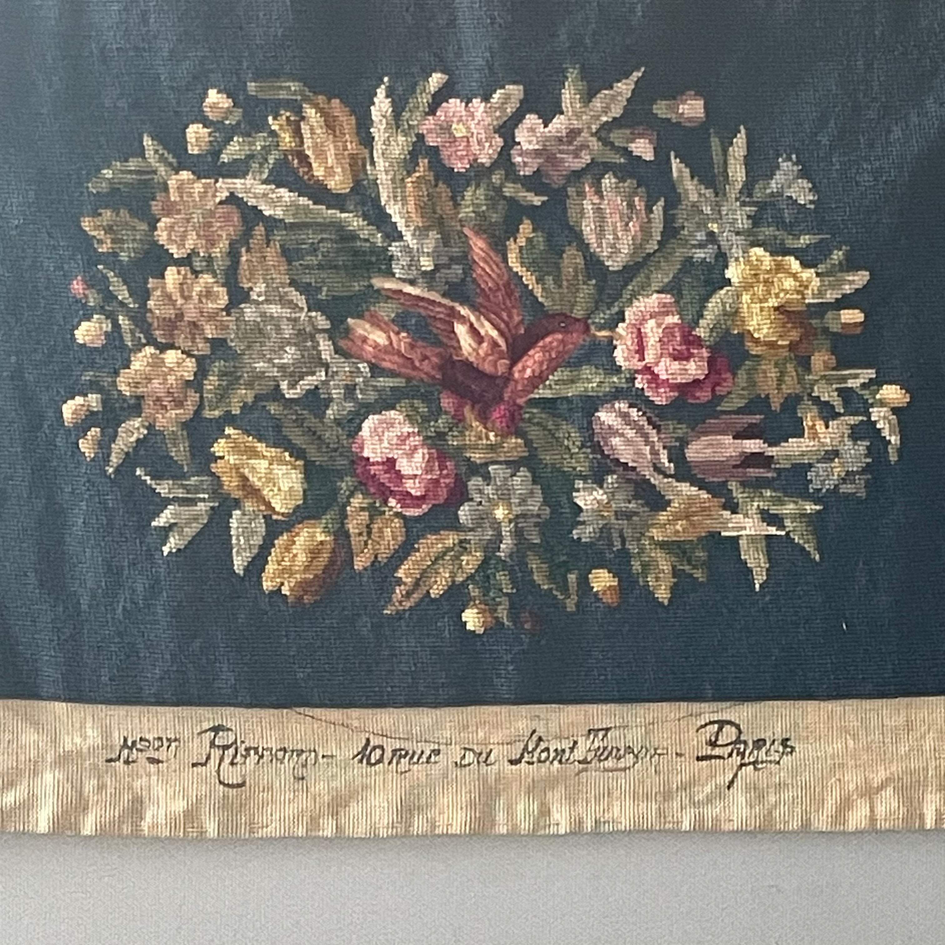 Authentic Vintage French Wool Woven Floral, Birds Tapestry Sample Panel, By Maison Pinton, Paris
