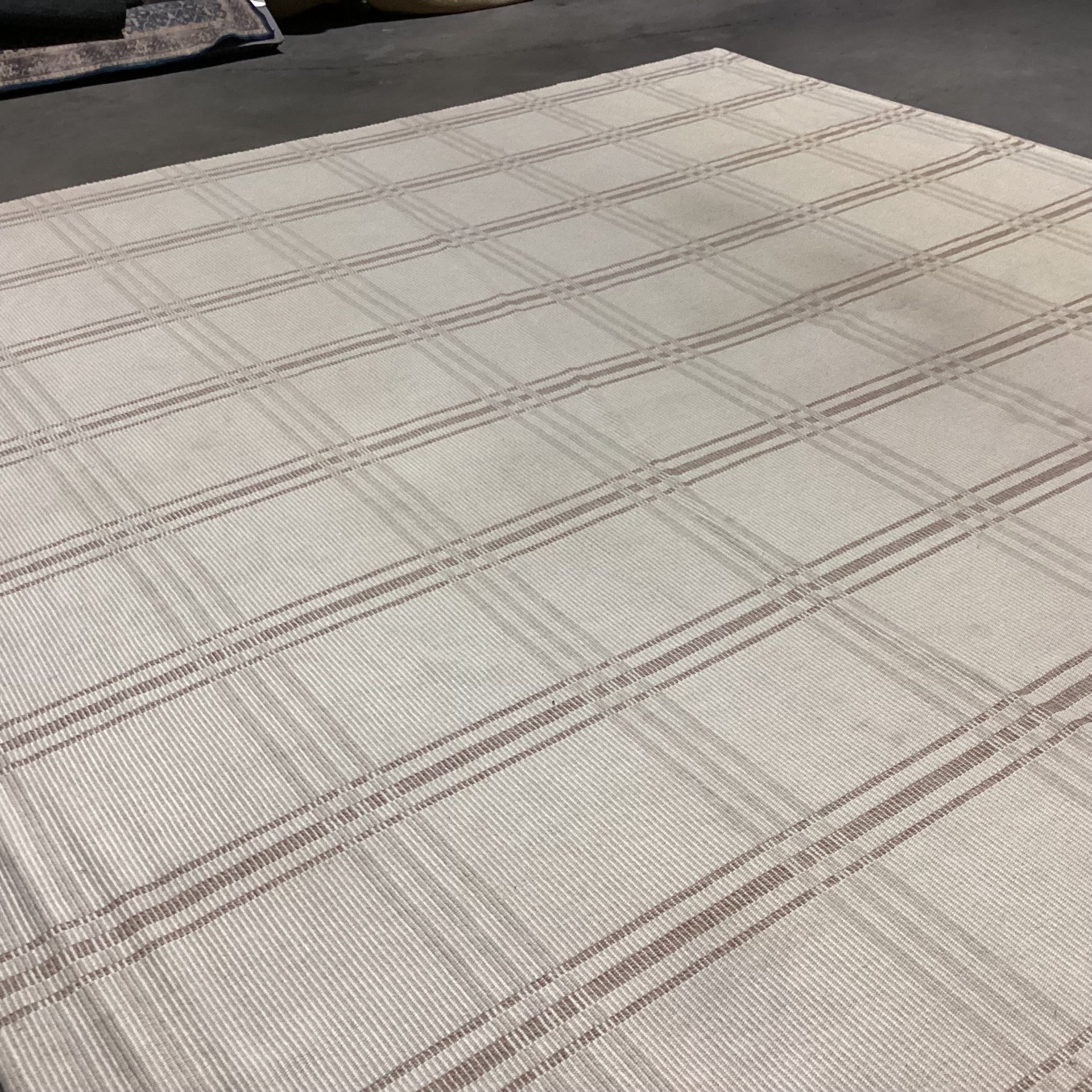 Cream & Tan Plaid Style Woven Wool Rug 11'3"x 11'7"