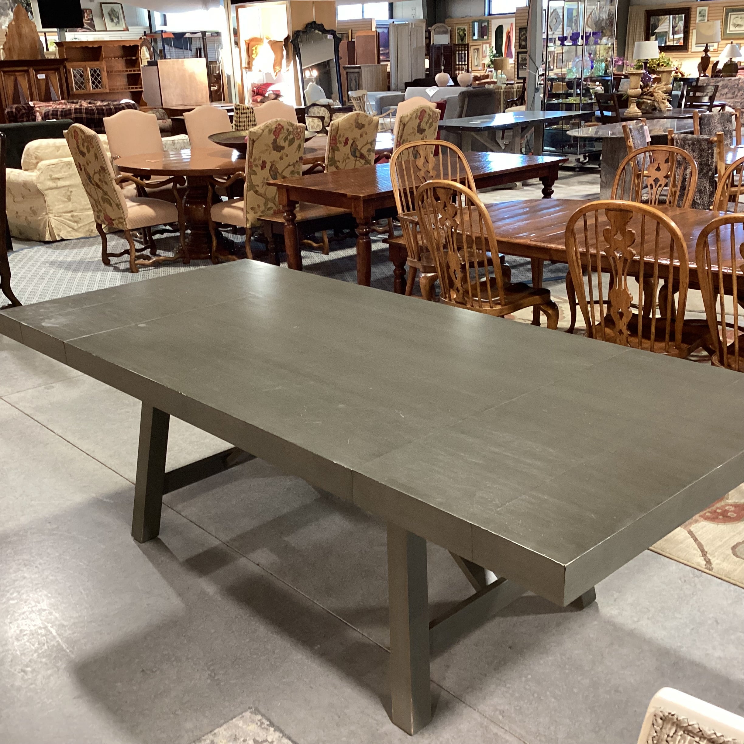 Standard Furniture Grey Finish Trestle & 2 End Leaves Dining Table 95"x 42"x 30"